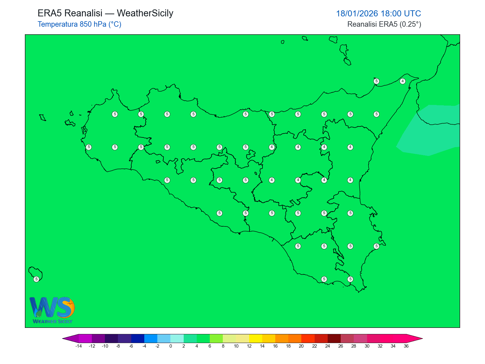 Temperatura a 850 hPa · 2026011818