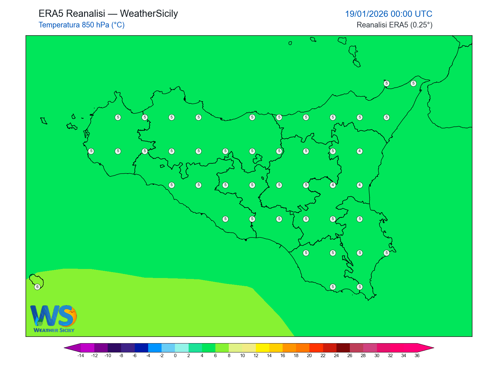 Temperatura a 850 hPa · 2026011900