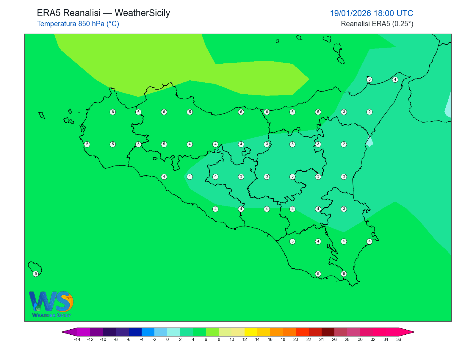 Temperatura a 850 hPa · 2026011918