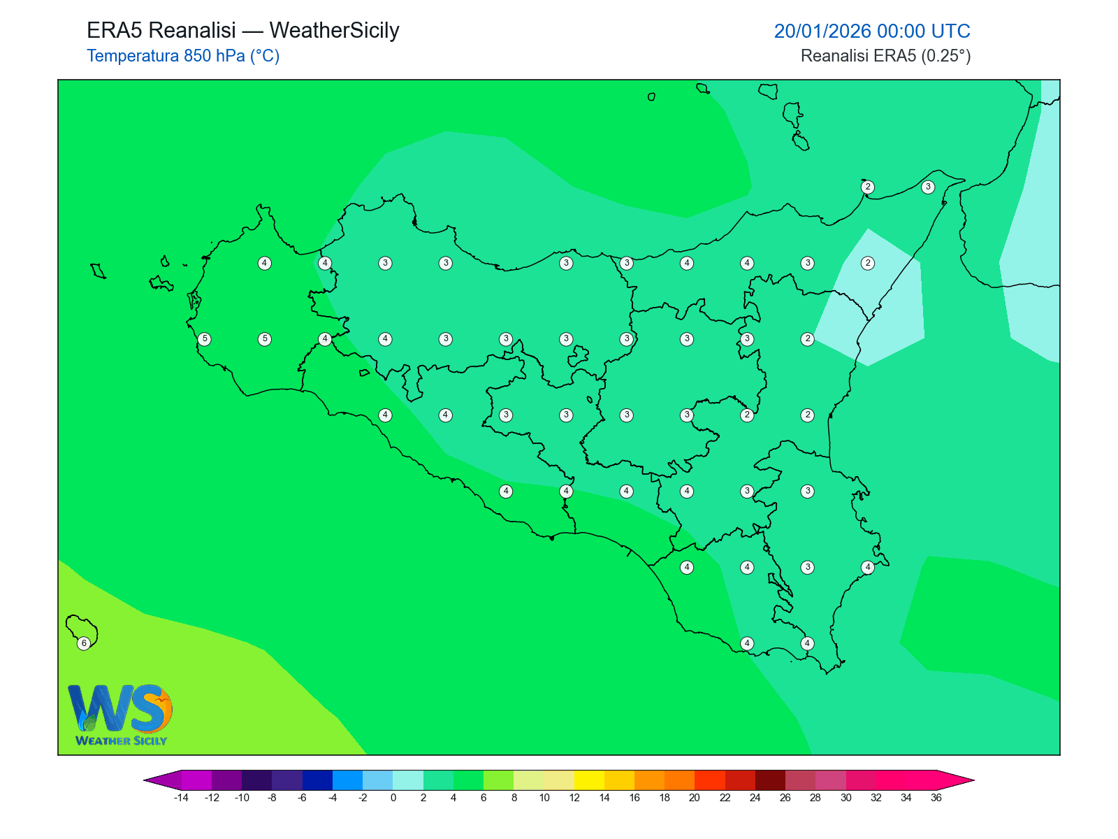 Temperatura a 850 hPa · 2026012000