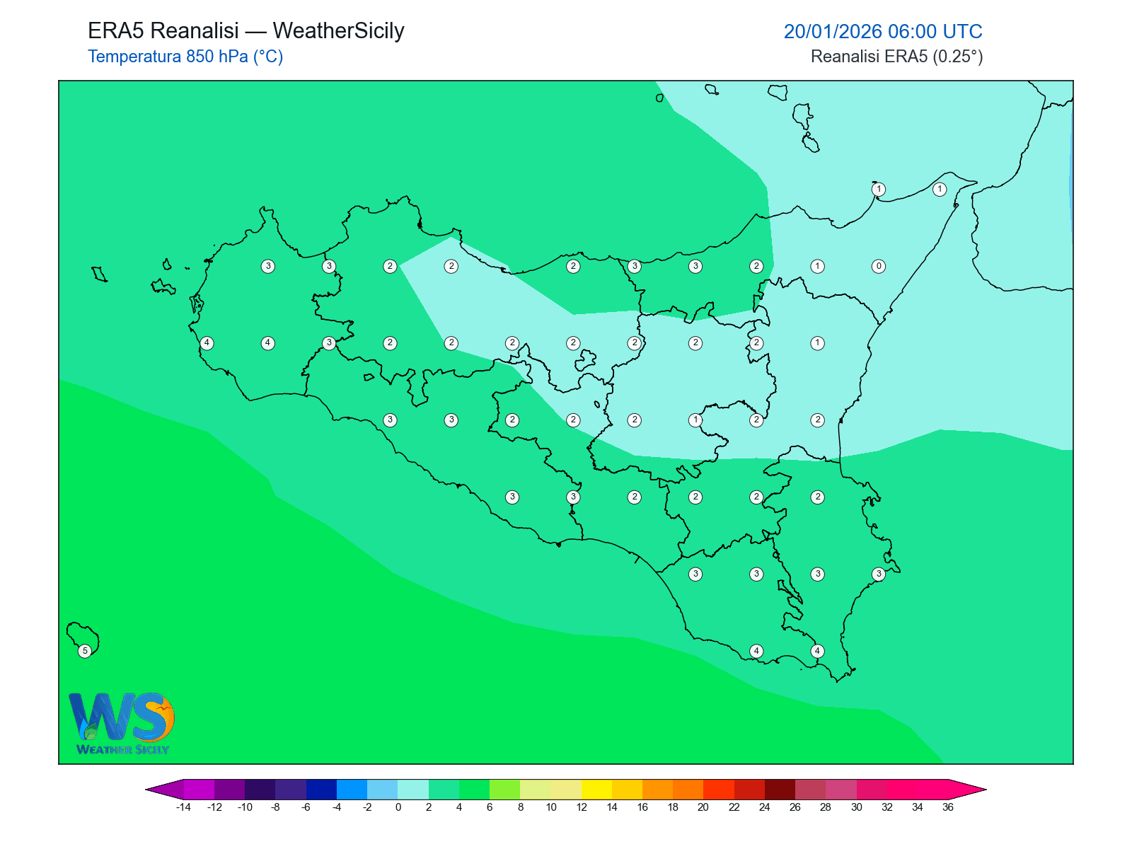 Temperatura a 850 hPa · 2026012006