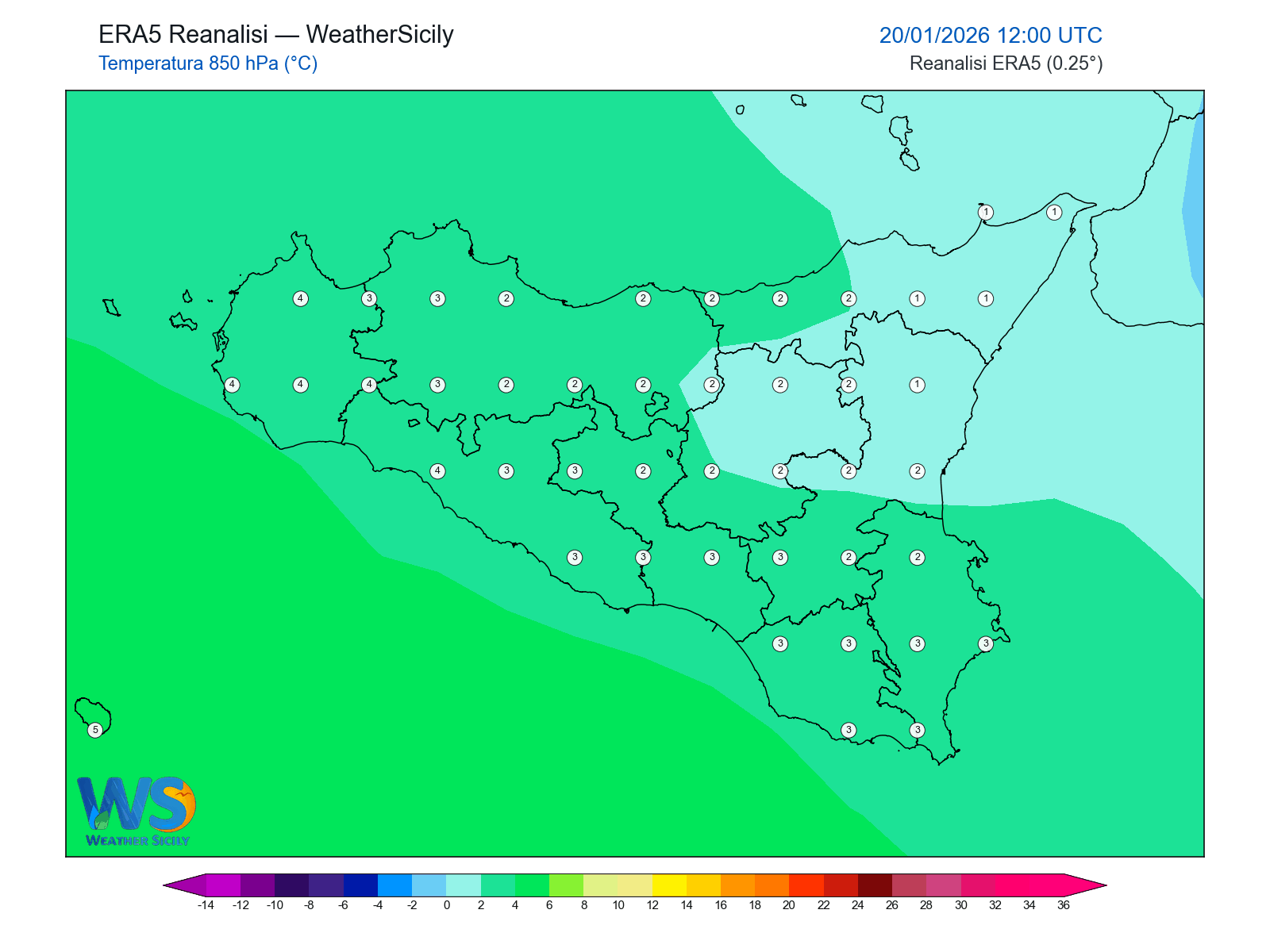 Temperatura a 850 hPa · 2026012012