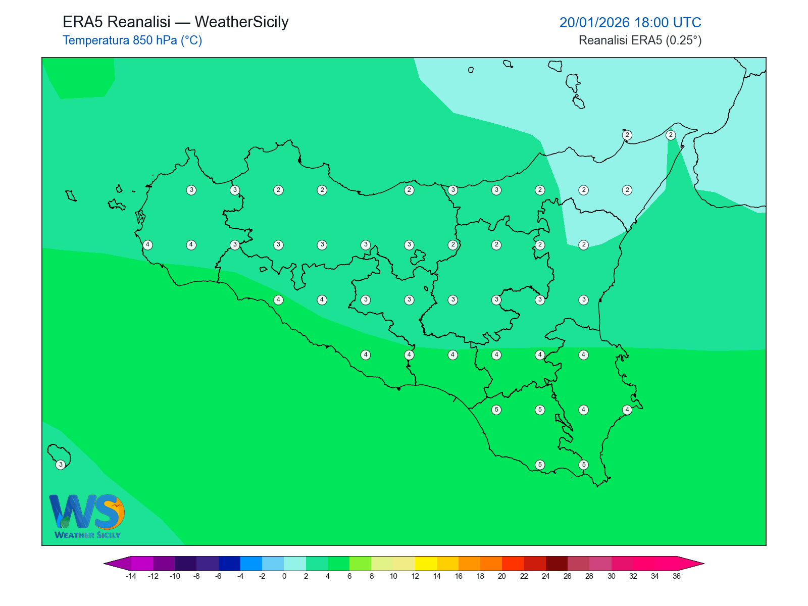 Temperatura a 850 hPa · 2026012018