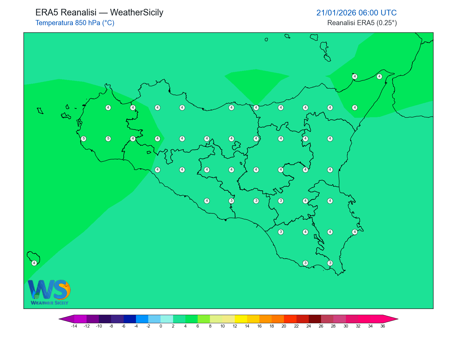 Temperatura a 850 hPa · 2026012106