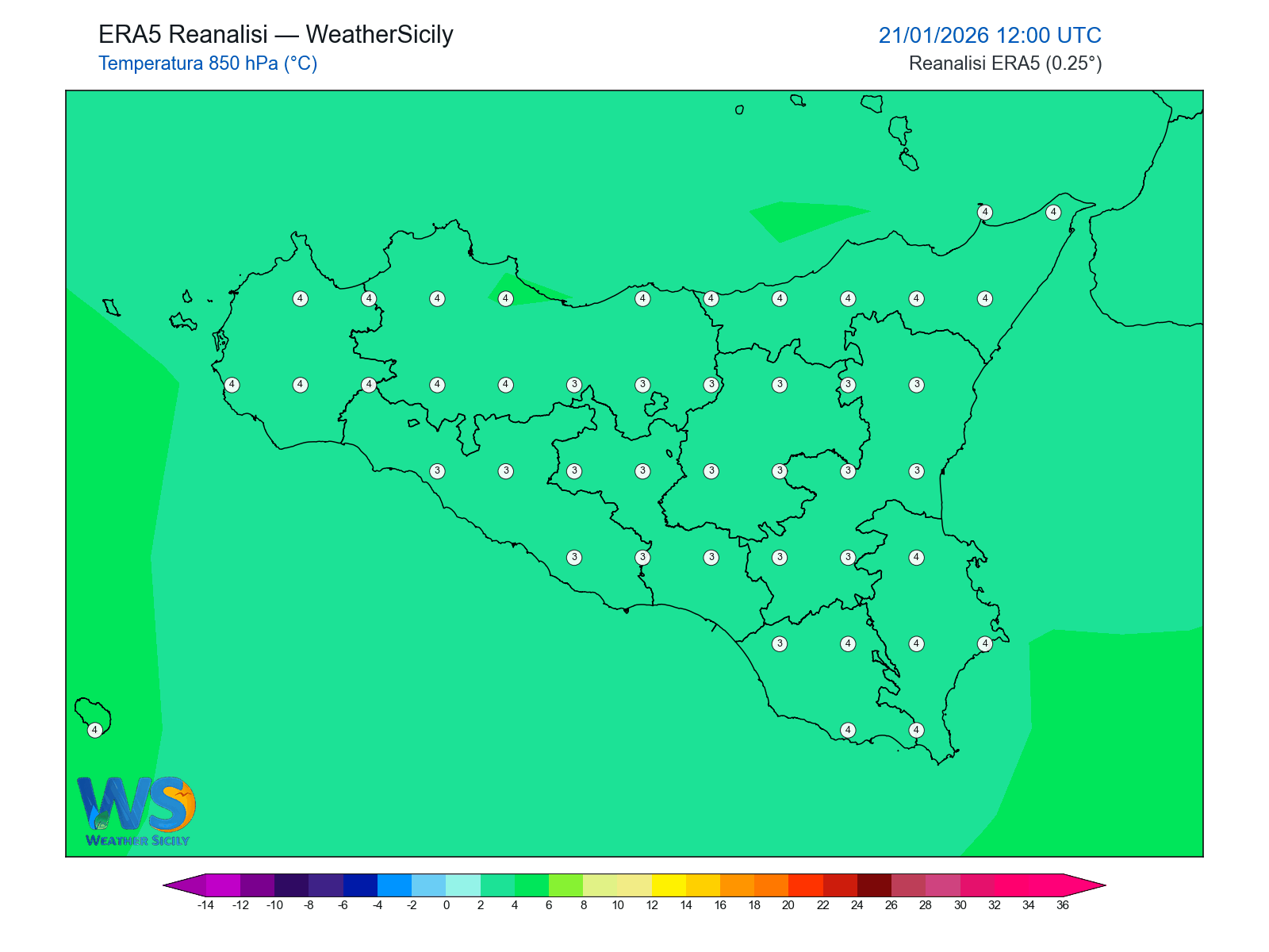 Temperatura a 850 hPa · 2026012112