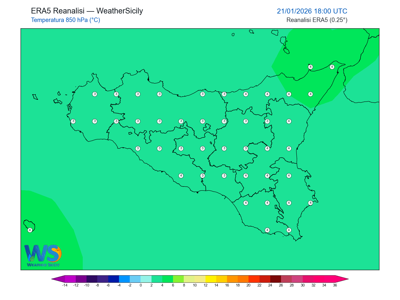 Temperatura a 850 hPa · 2026012118