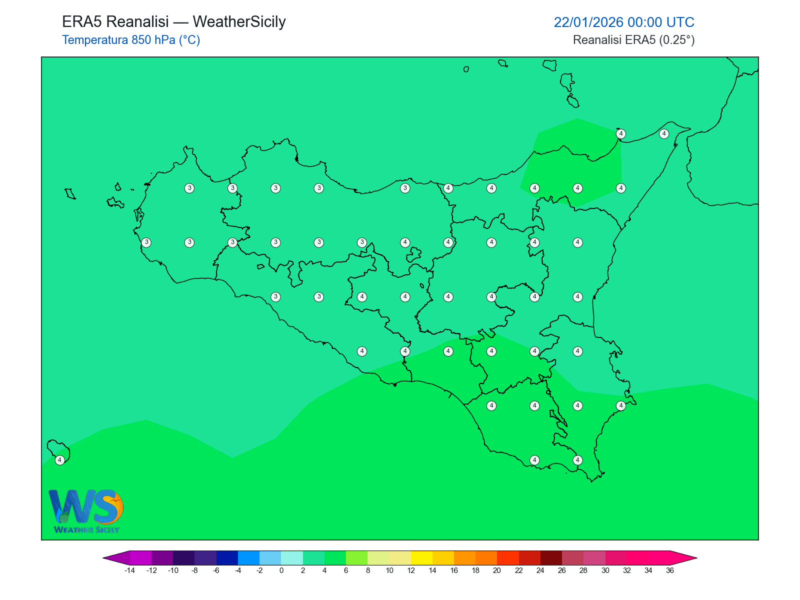 Temperatura a 850 hPa · 2026012200