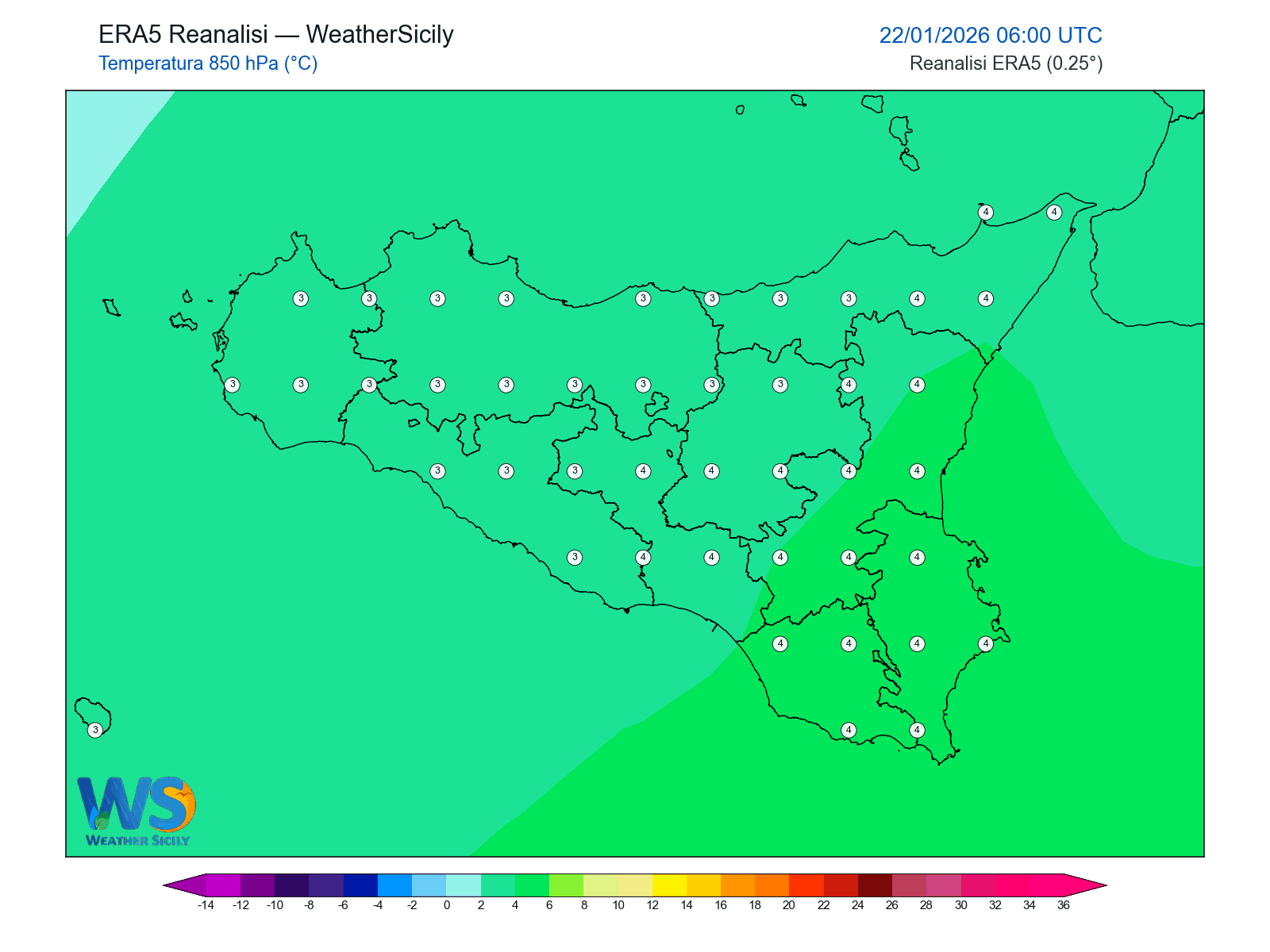 Temperatura a 850 hPa · 2026012206