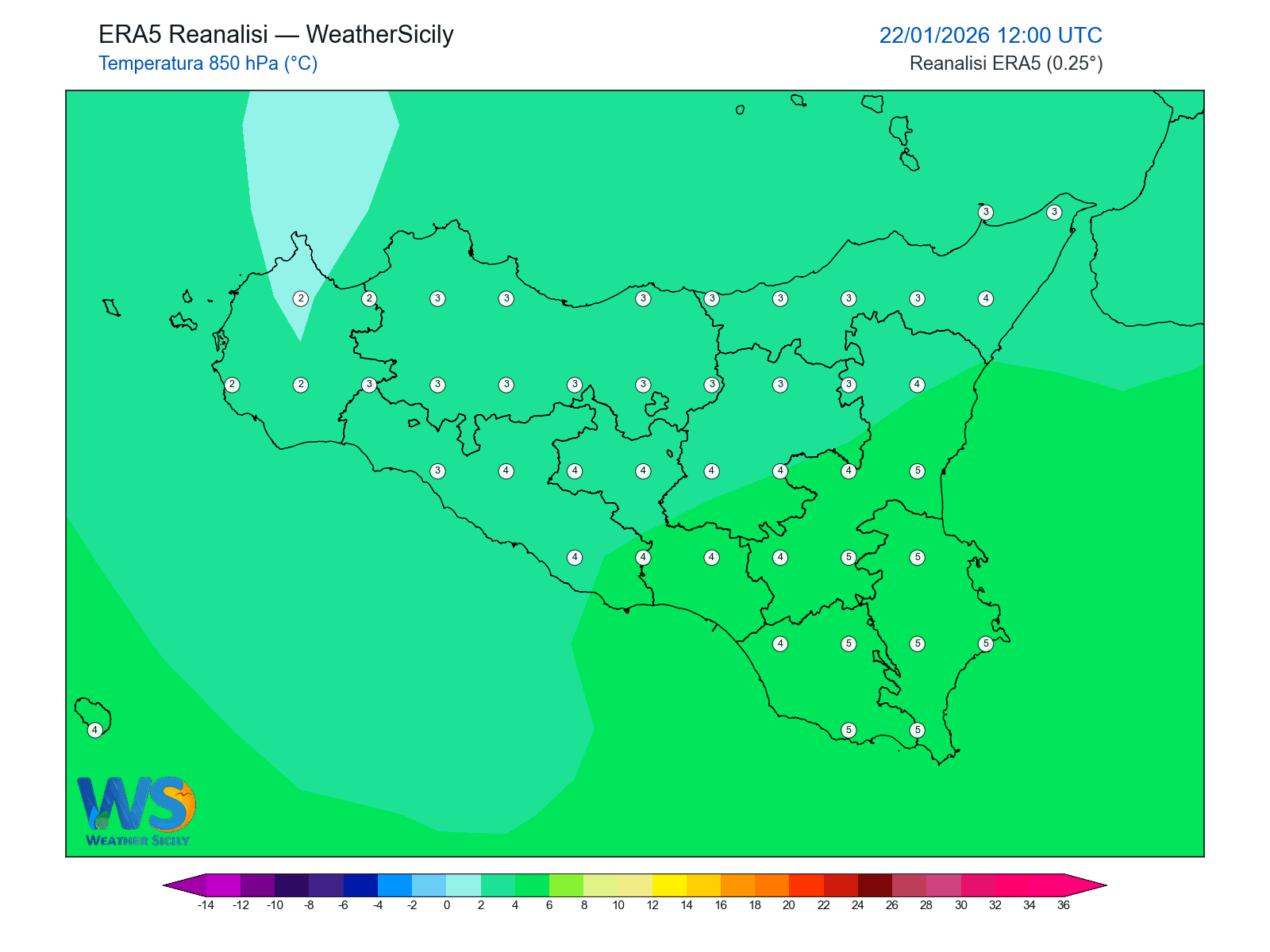 Temperatura a 850 hPa · 2026012212