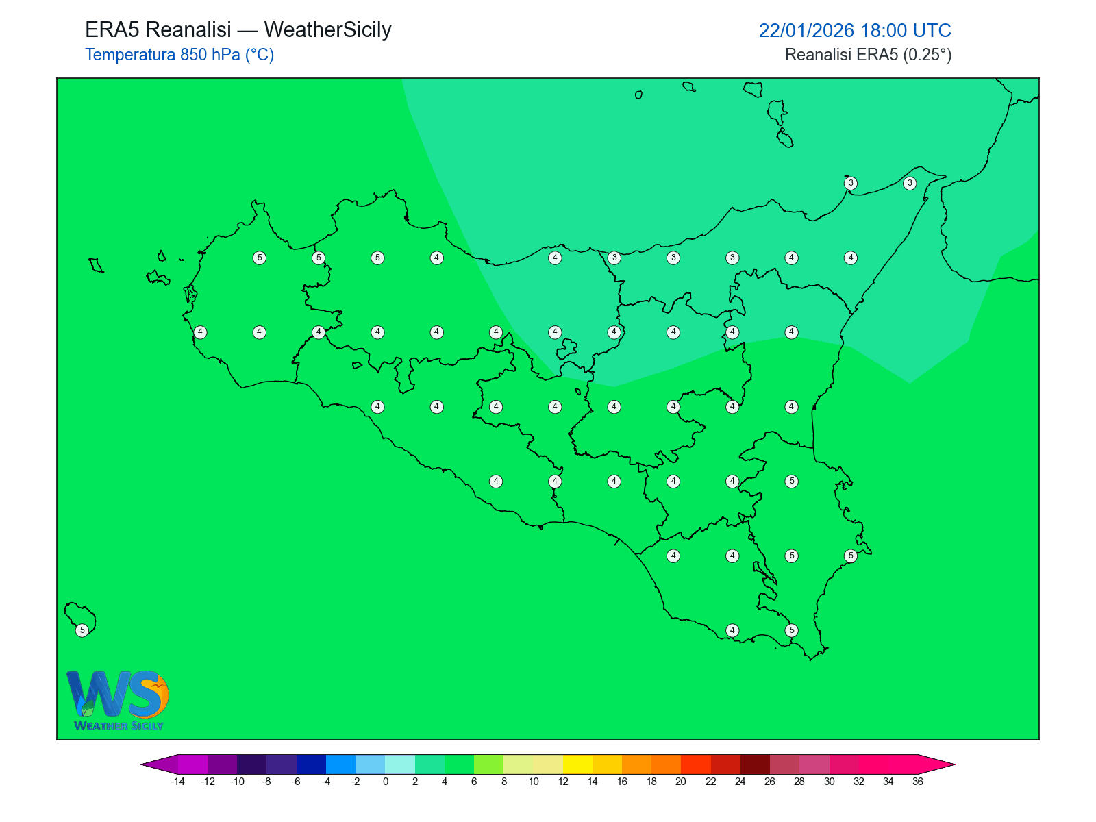 Temperatura a 850 hPa · 2026012218