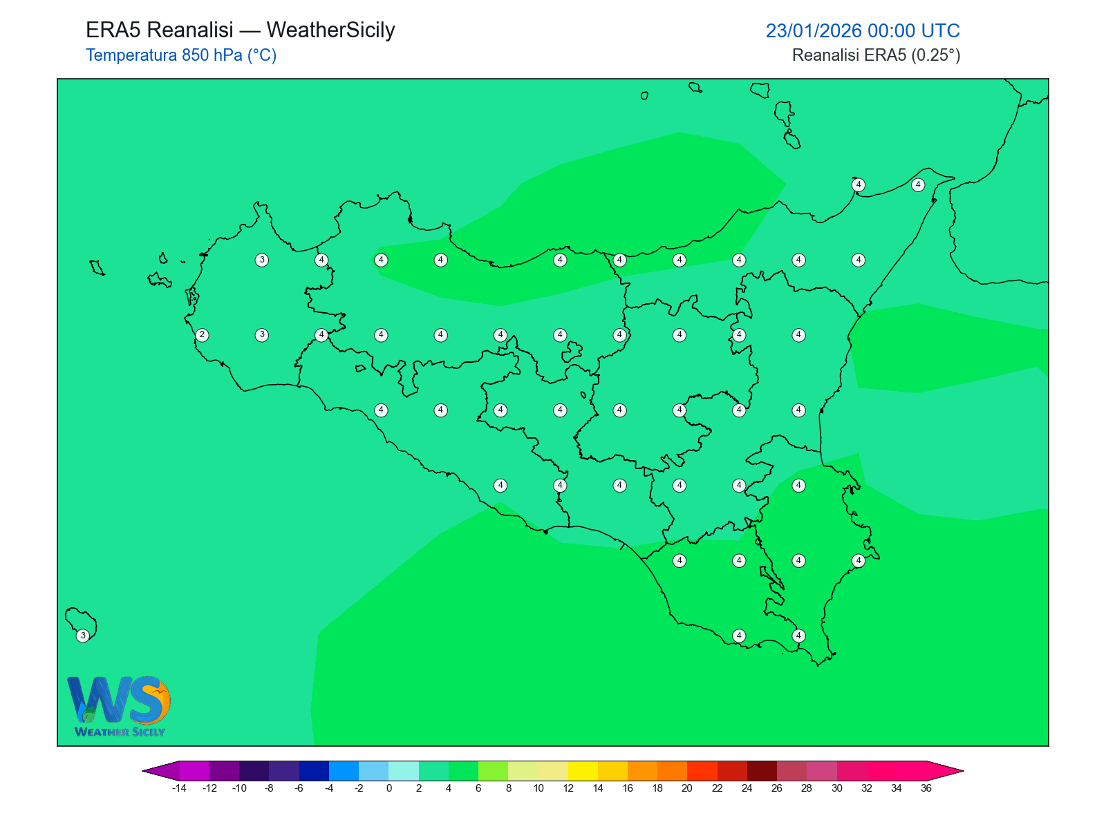 Temperatura a 850 hPa · 2026012300