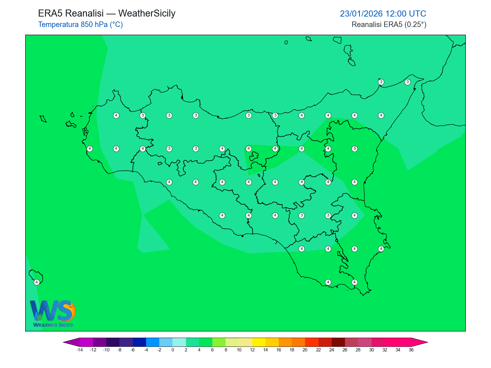 Temperatura a 850 hPa · 2026012312