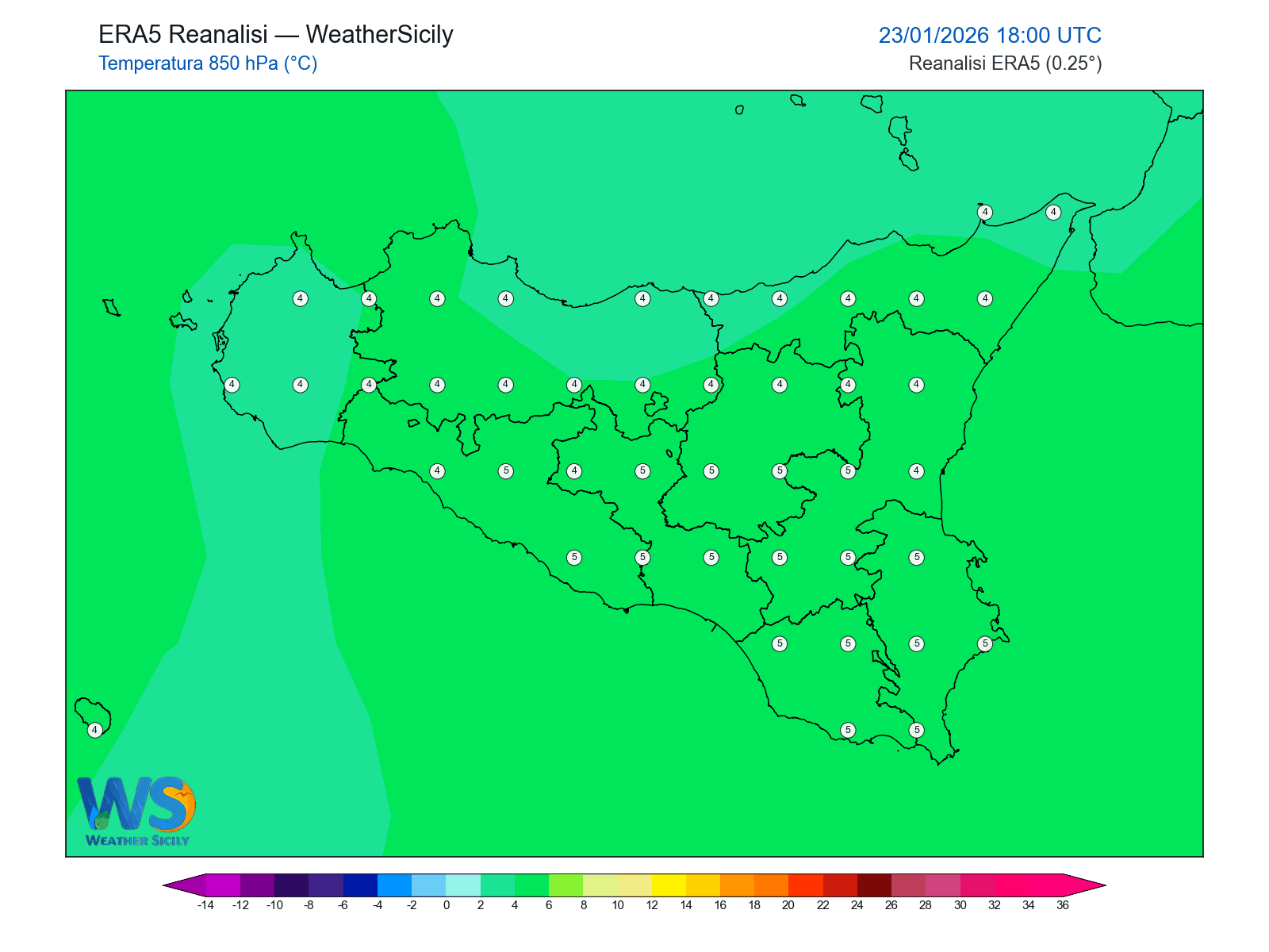 Temperatura a 850 hPa · 2026012318