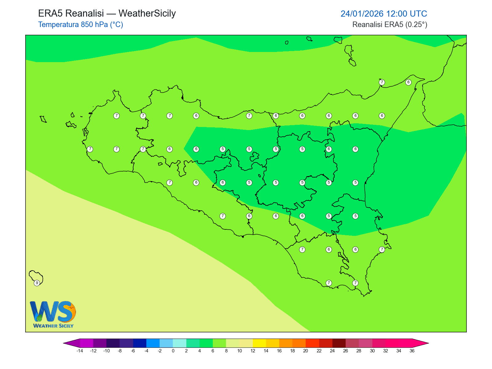 Temperatura a 850 hPa · 2026012412