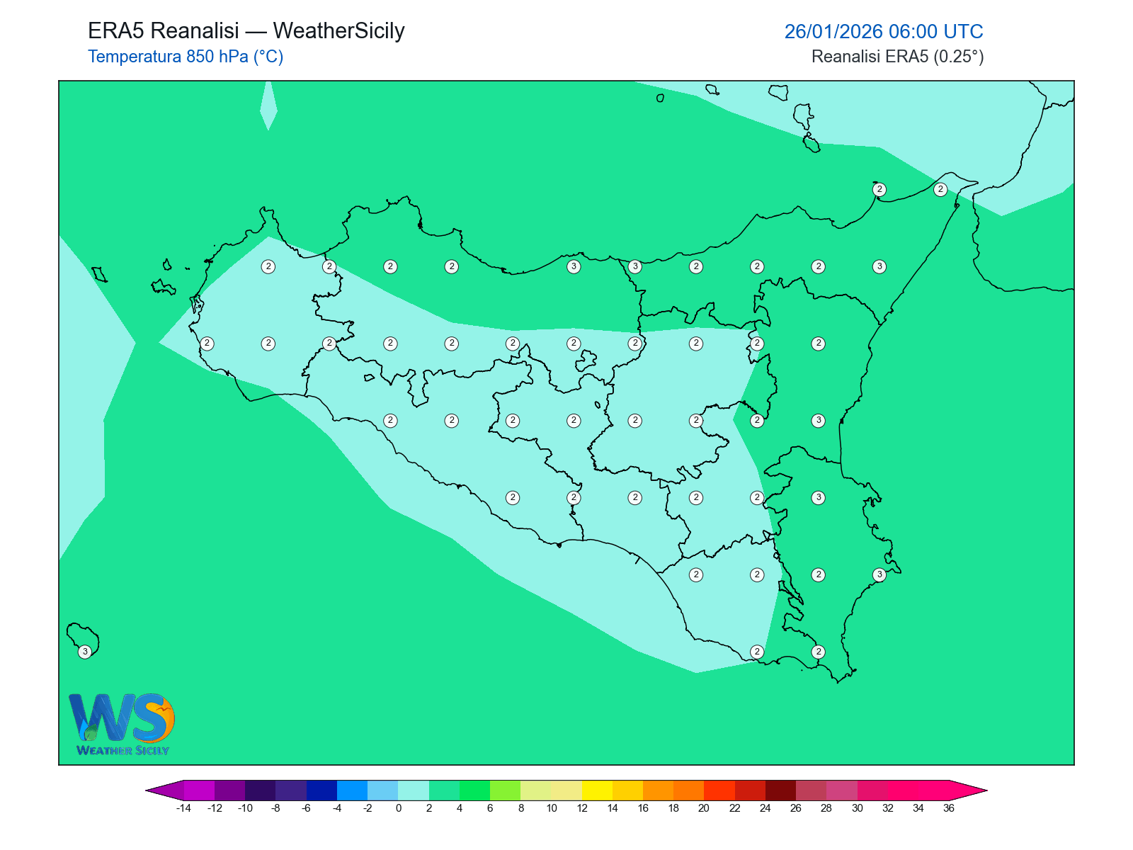 Temperatura a 850 hPa · 2026012606