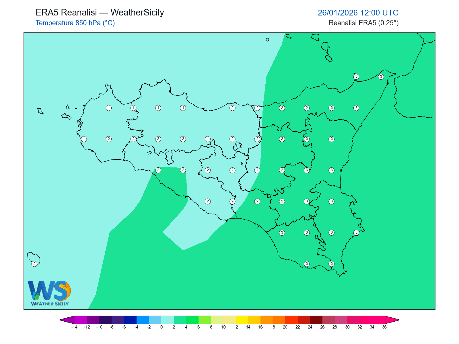 Temperatura a 850 hPa · 2026012612