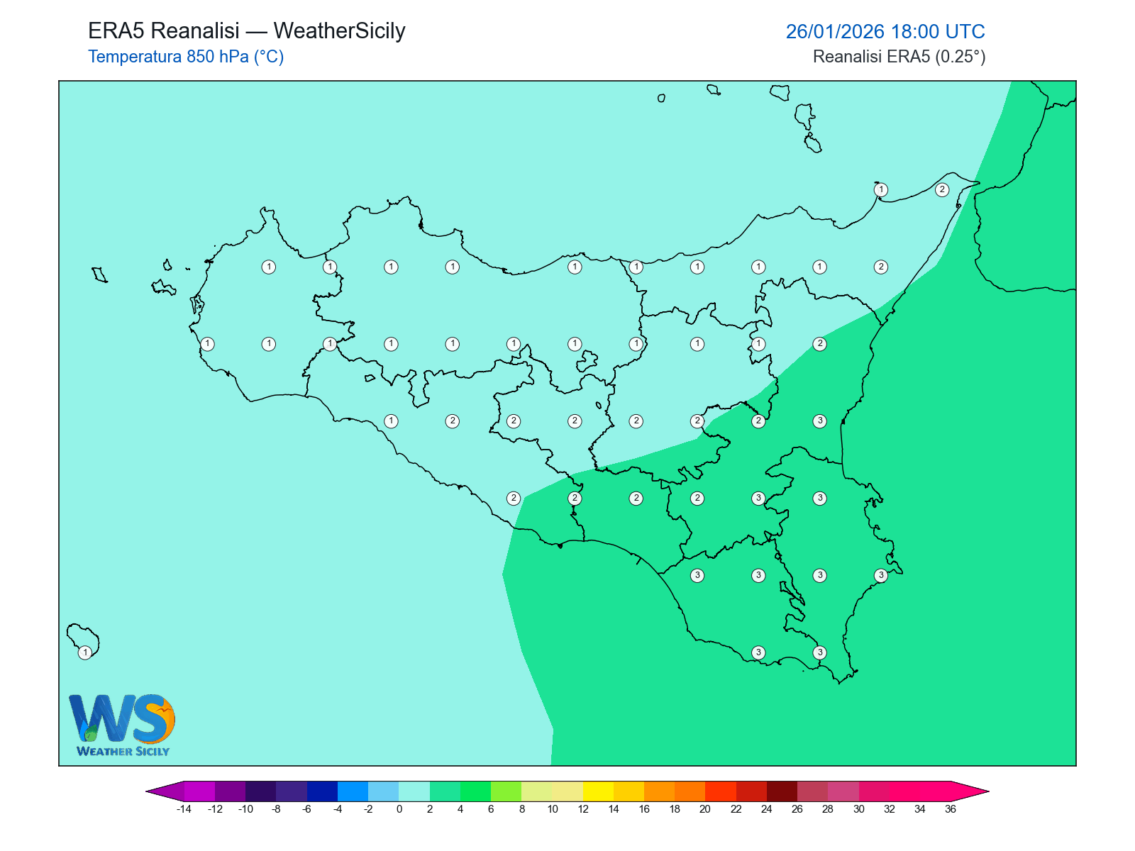 Temperatura a 850 hPa · 2026012618