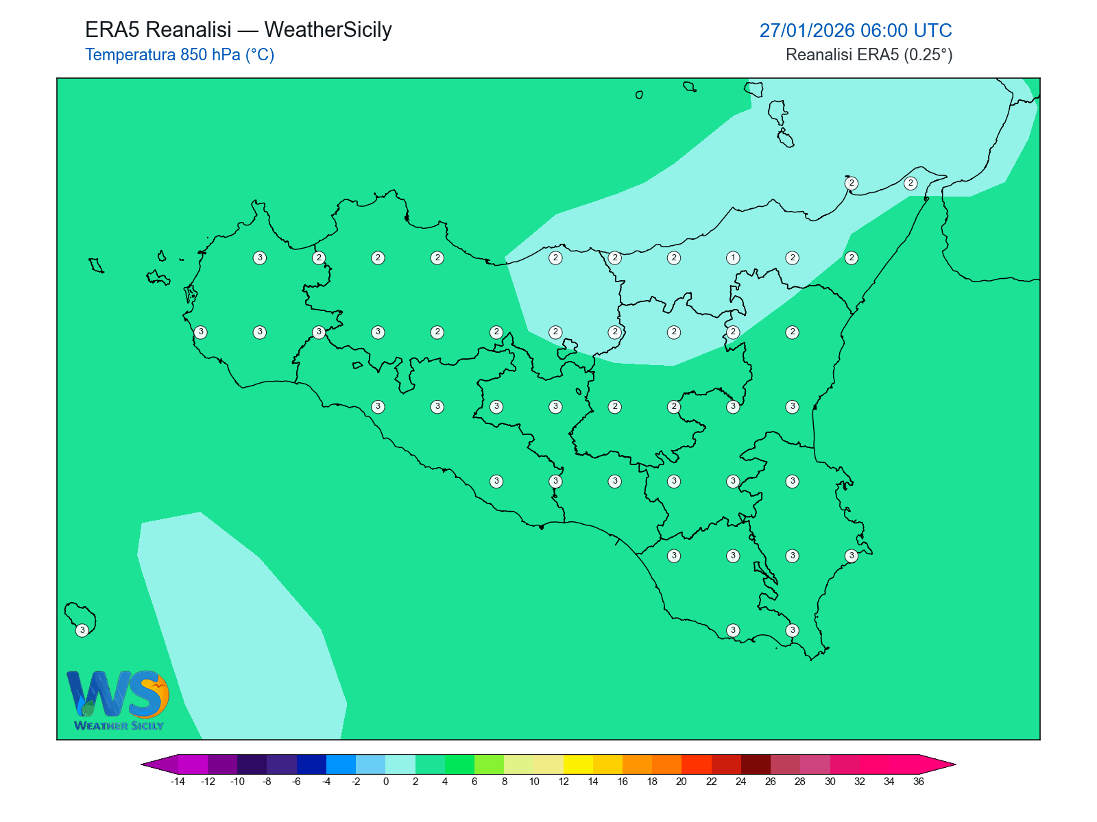 Temperatura a 850 hPa · 2026012706