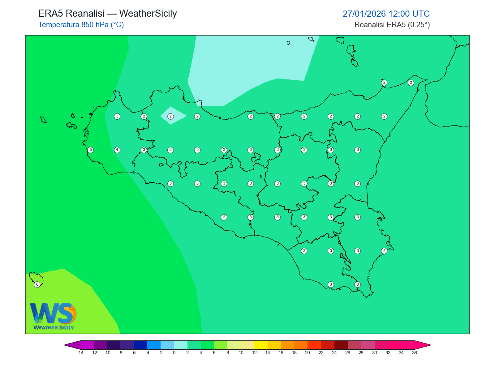 Temperatura a 850 hPa · 2026012712