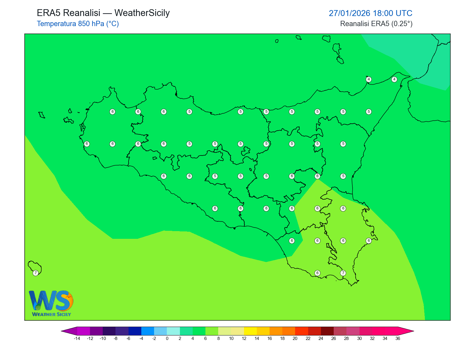 Temperatura a 850 hPa · 2026012718