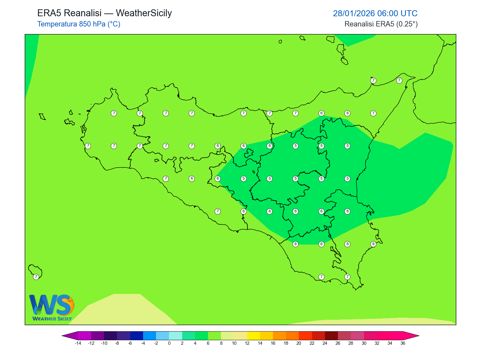 Temperatura a 850 hPa · 2026012806