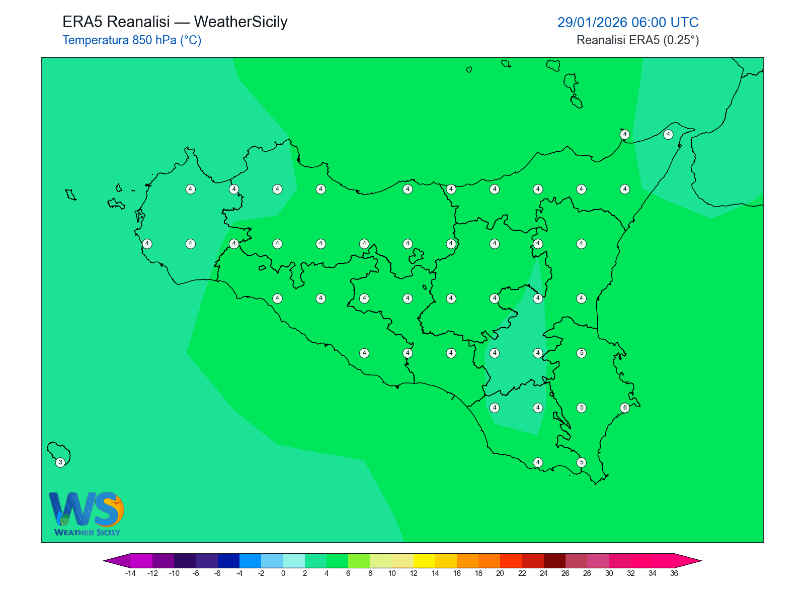 Temperatura a 850 hPa · 2026012906