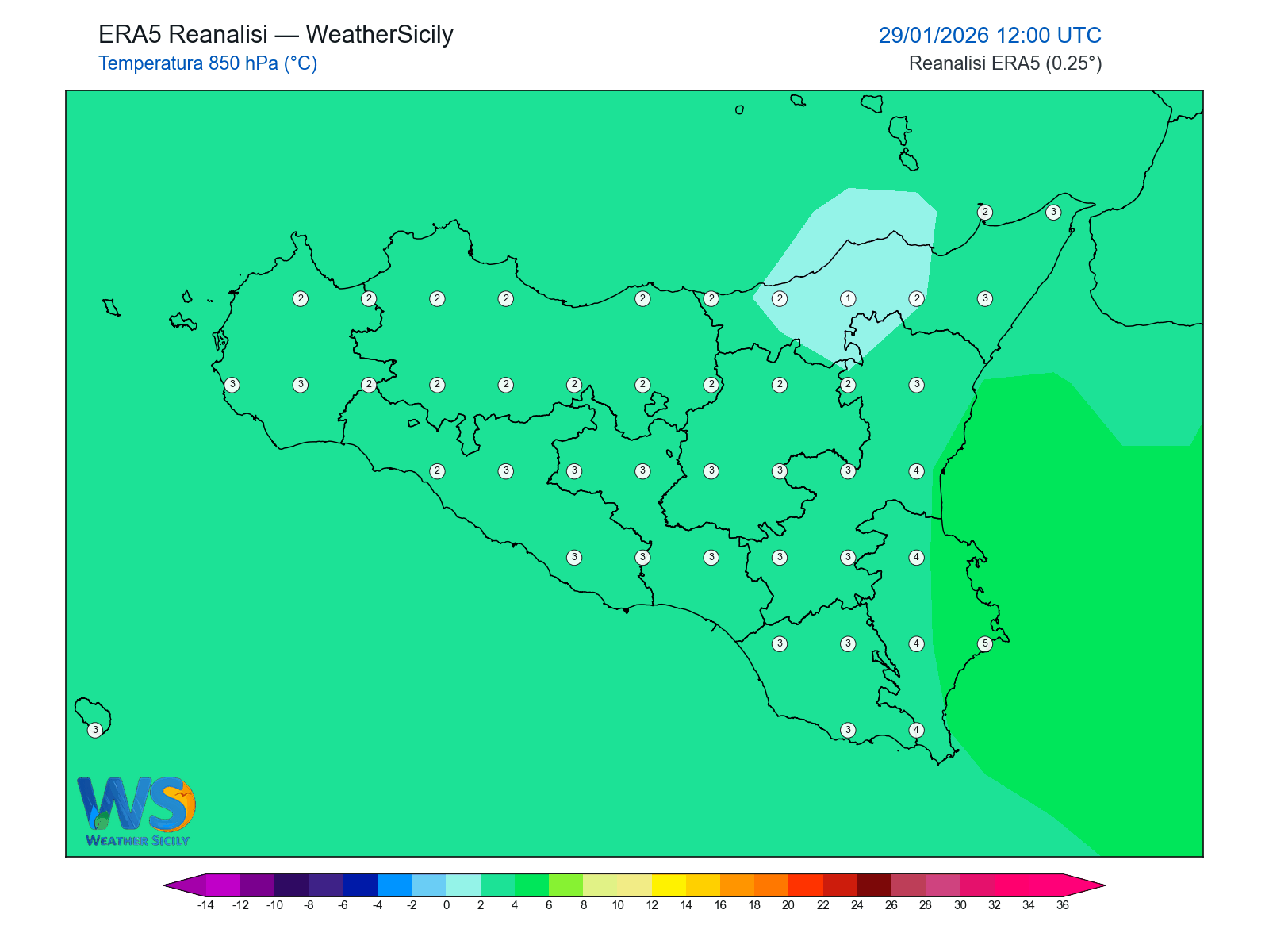 Temperatura a 850 hPa · 2026012912
