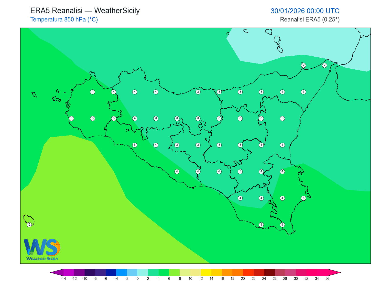 Temperatura a 850 hPa · 2026013000