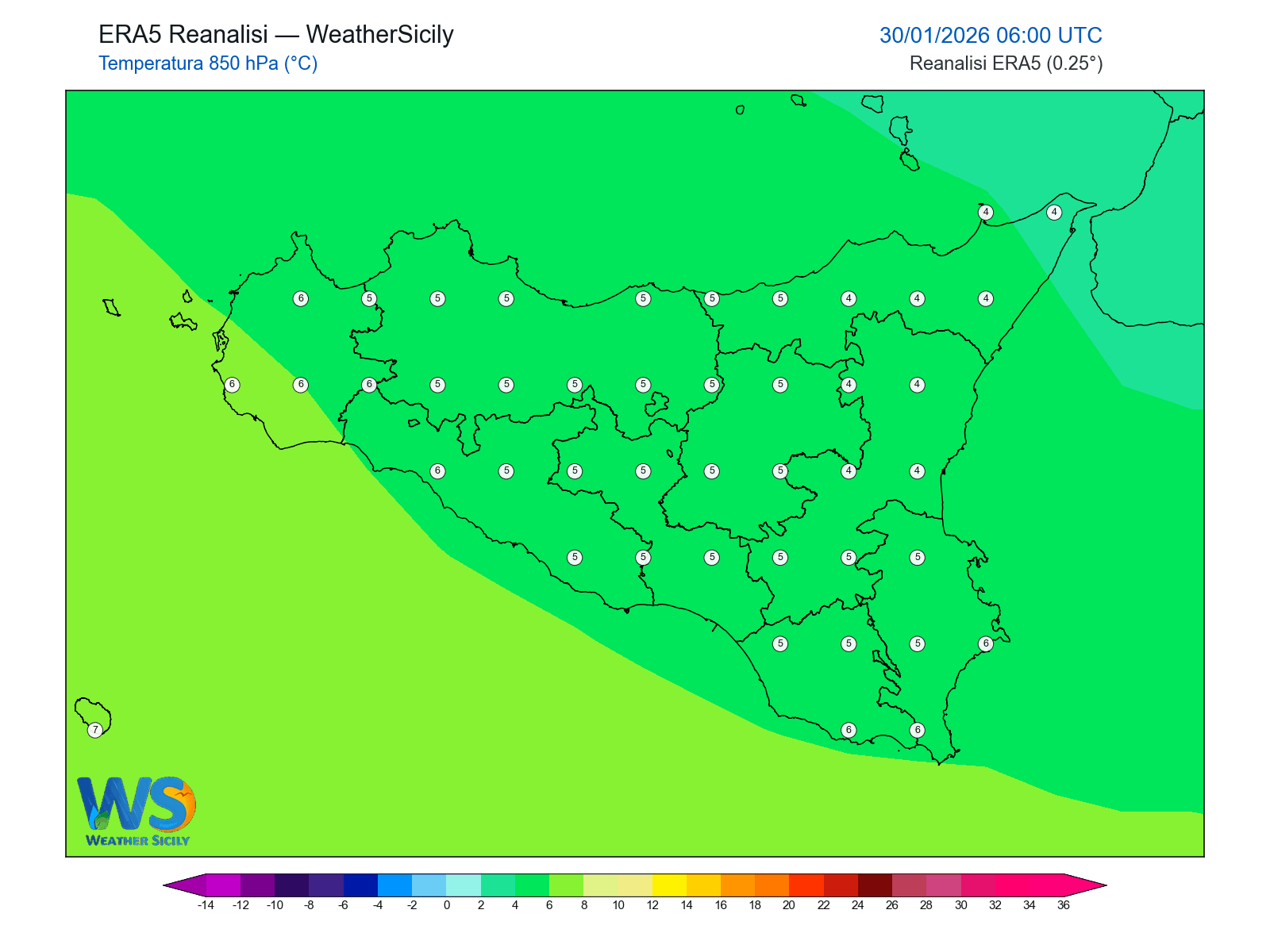Temperatura a 850 hPa · 2026013006
