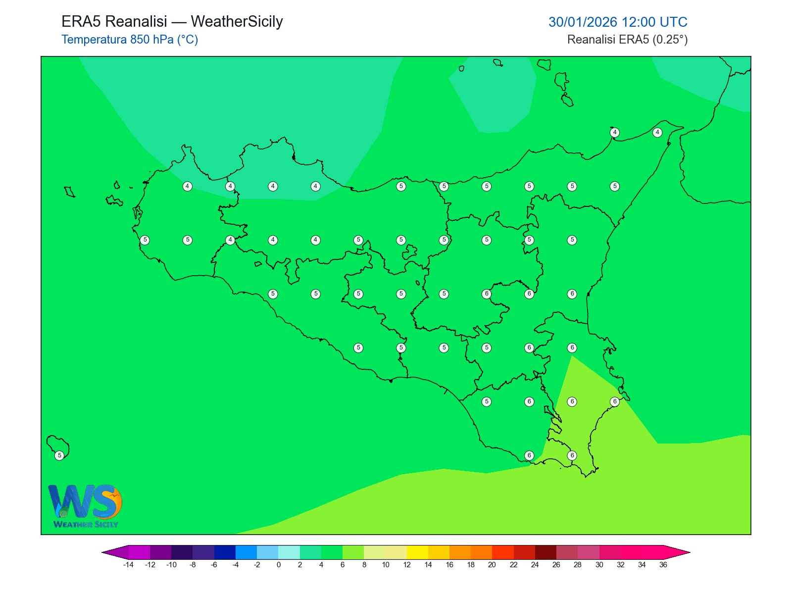 Temperatura a 850 hPa · 2026013012
