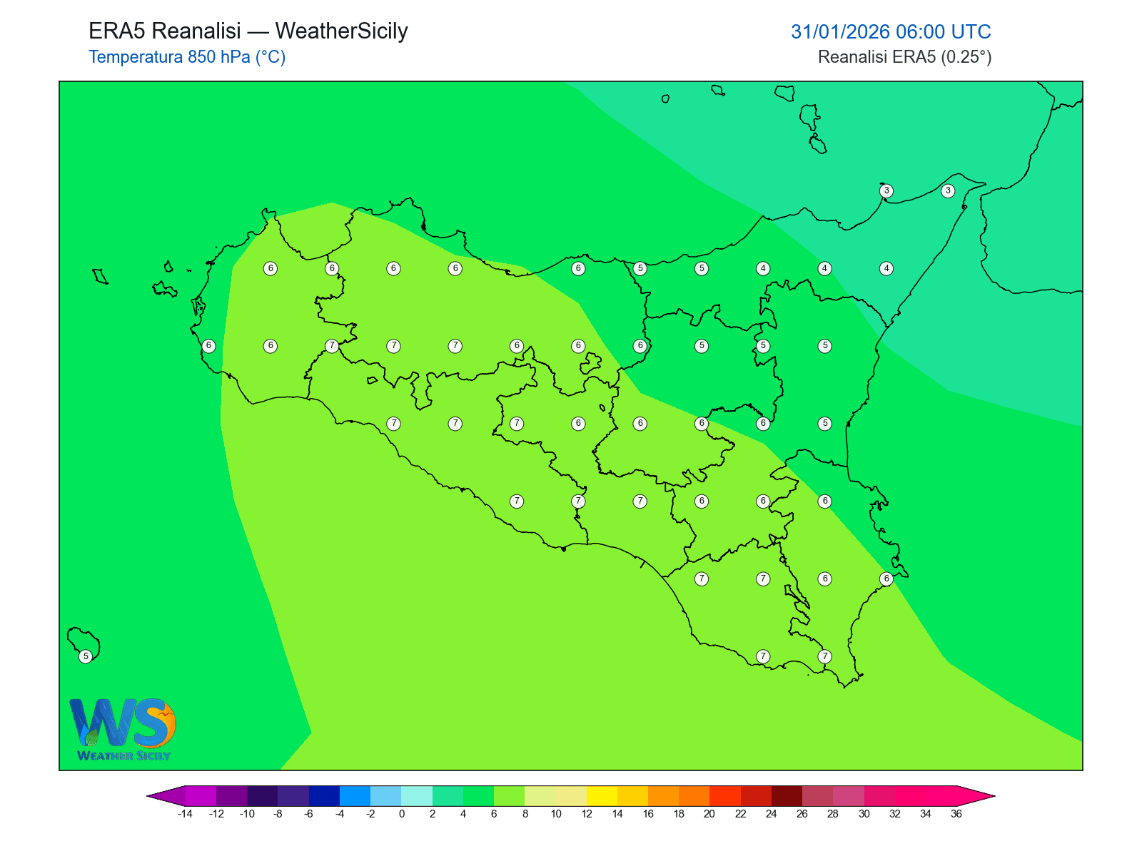 Temperatura a 850 hPa · 2026013106