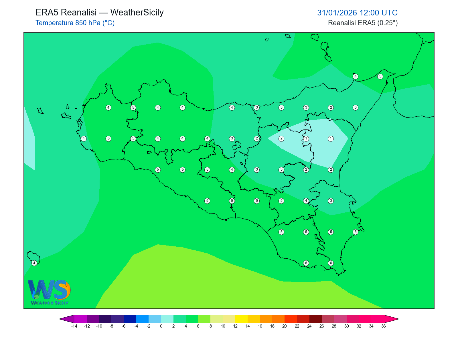 Temperatura a 850 hPa · 2026013112