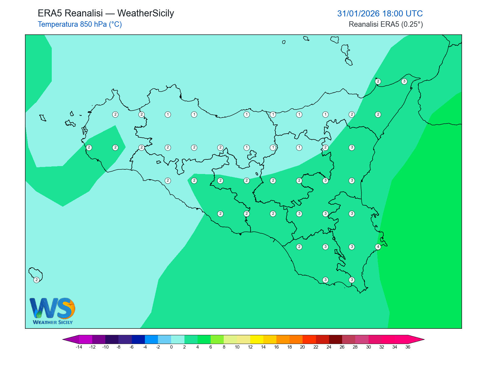 Temperatura a 850 hPa · 2026013118