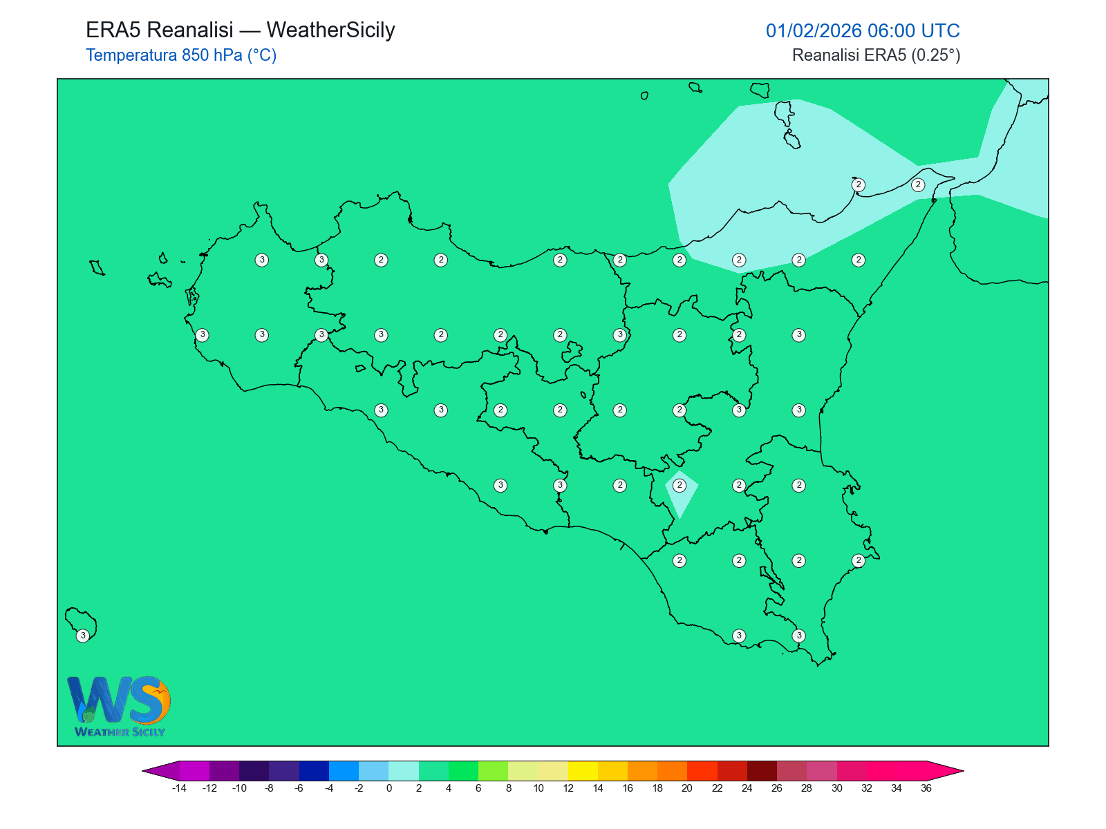 Temperatura a 850 hPa · 2026020106
