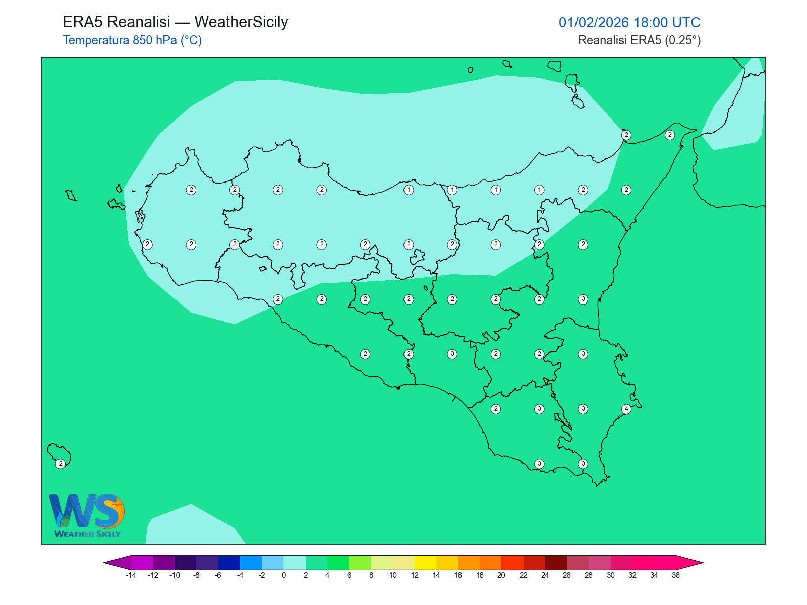 Temperatura a 850 hPa · 2026020118