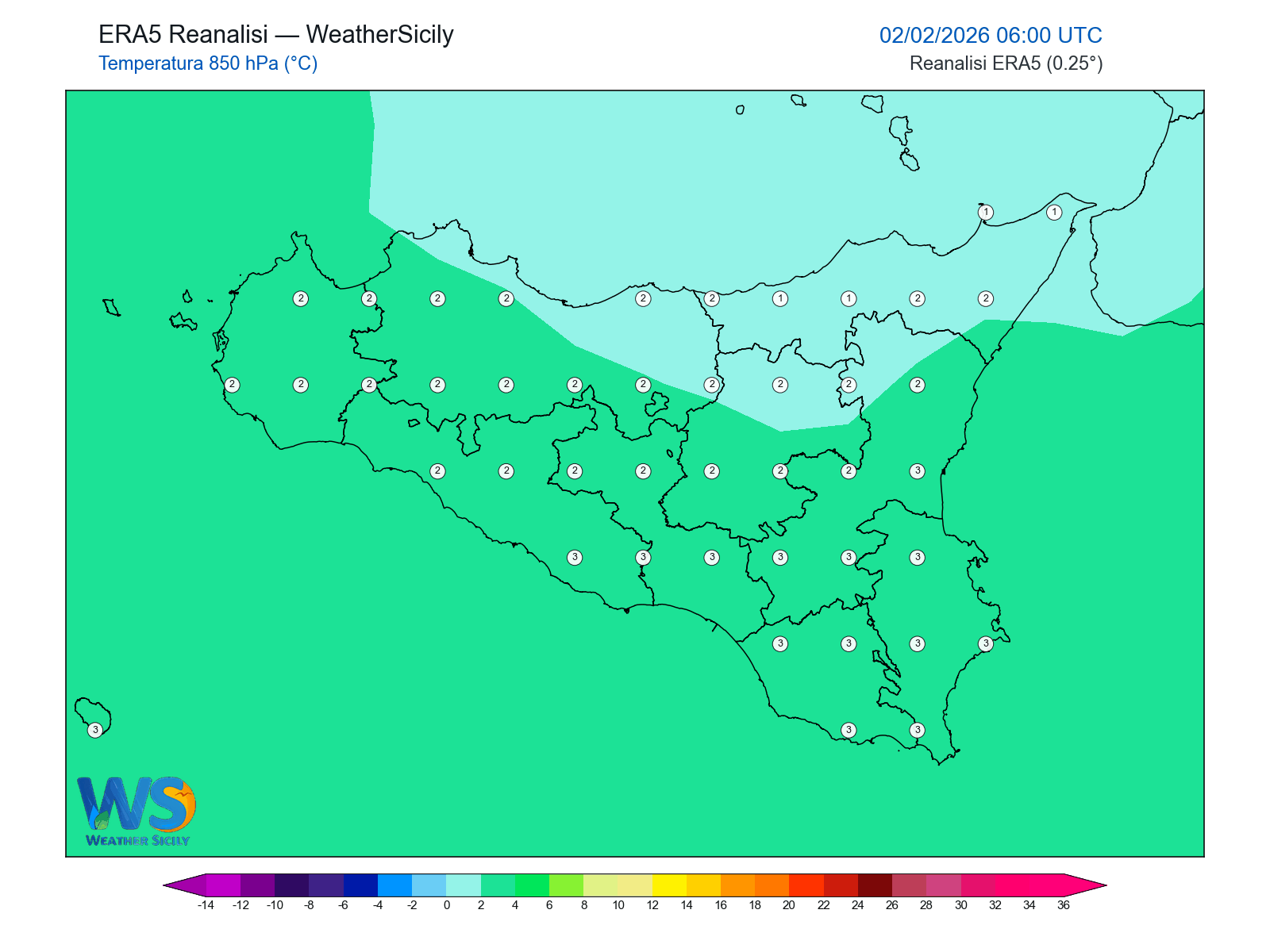 Temperatura a 850 hPa · 2026020206