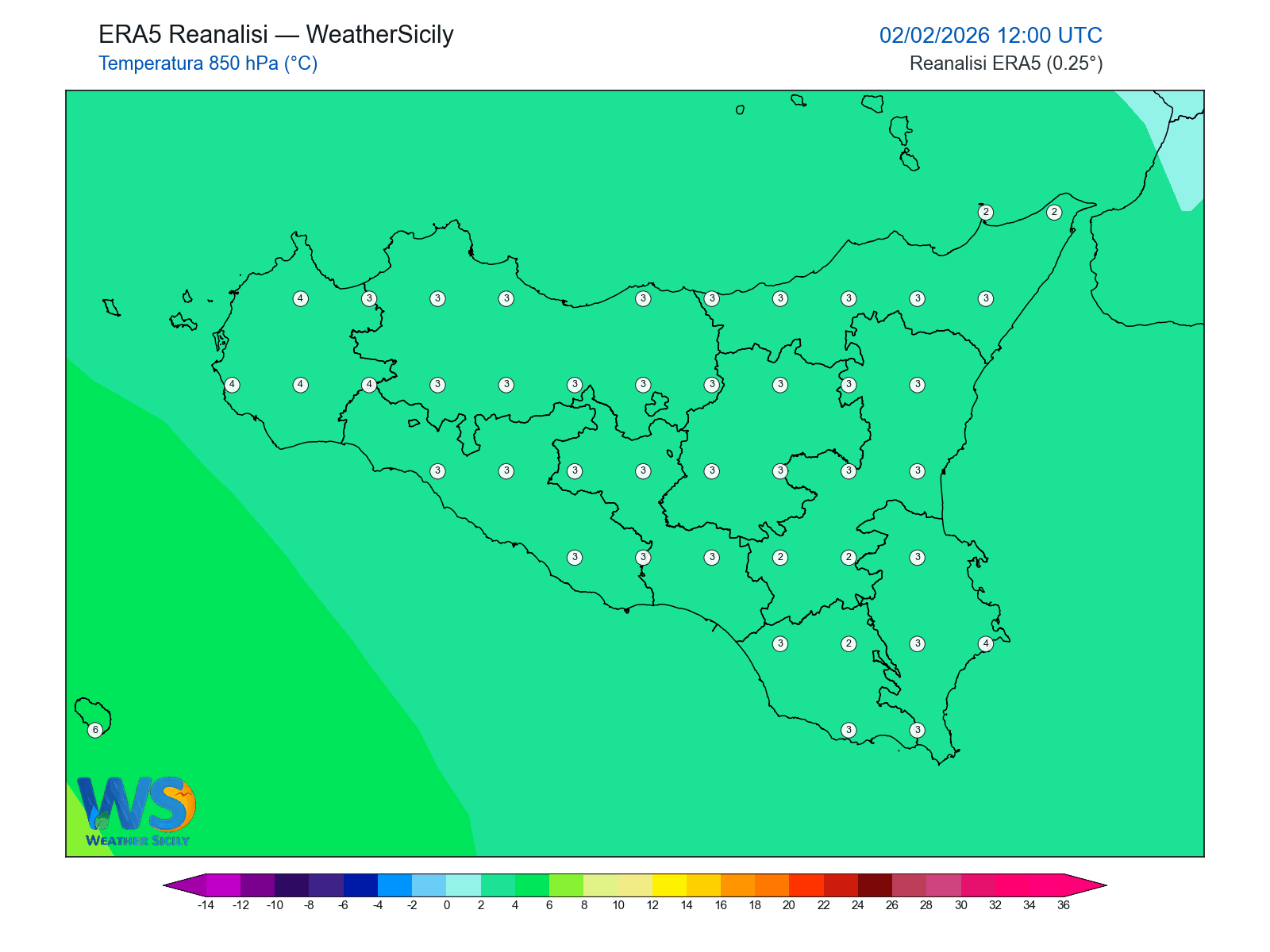 Temperatura a 850 hPa · 2026020212