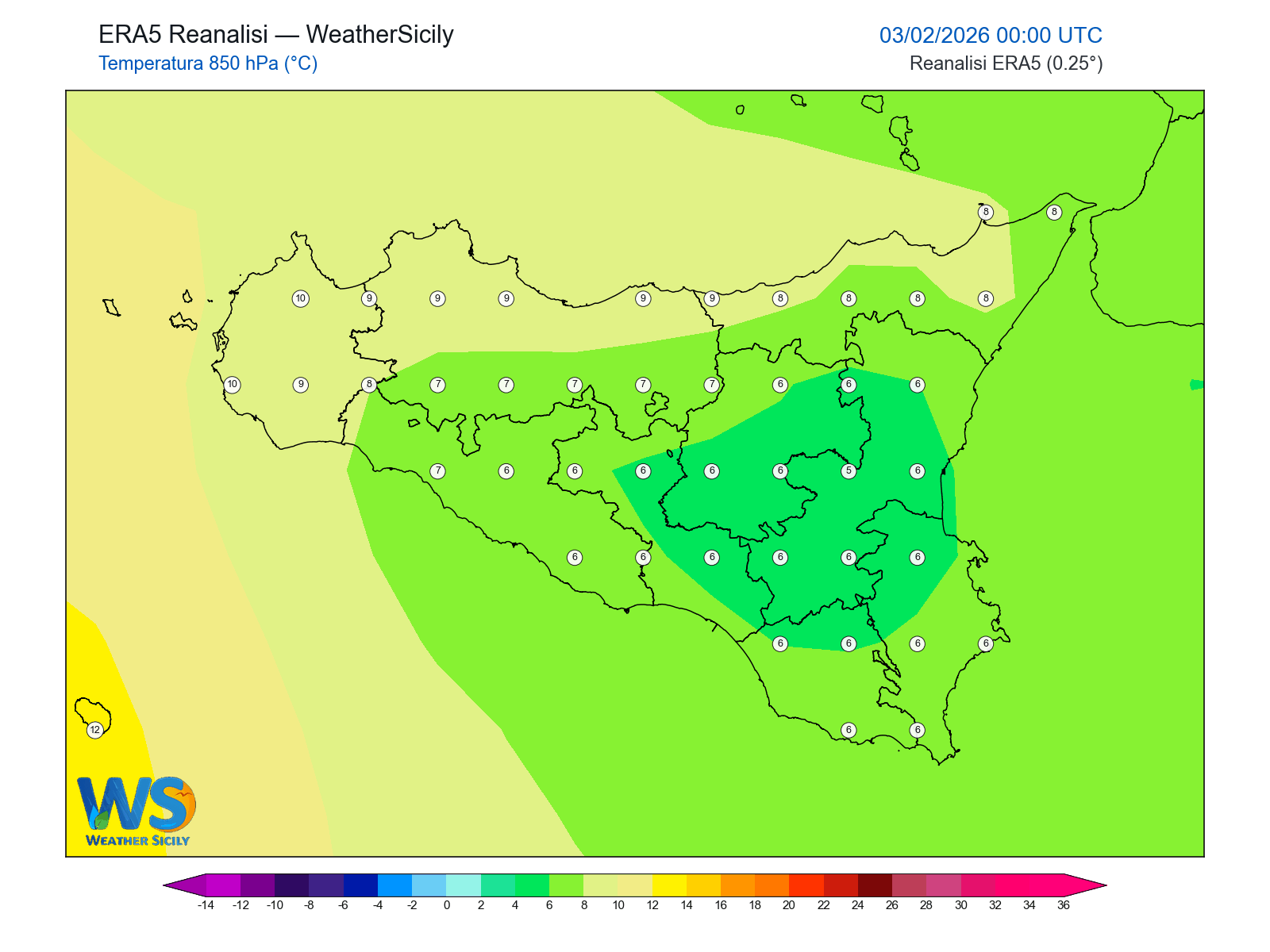 Temperatura a 850 hPa · 2026020300