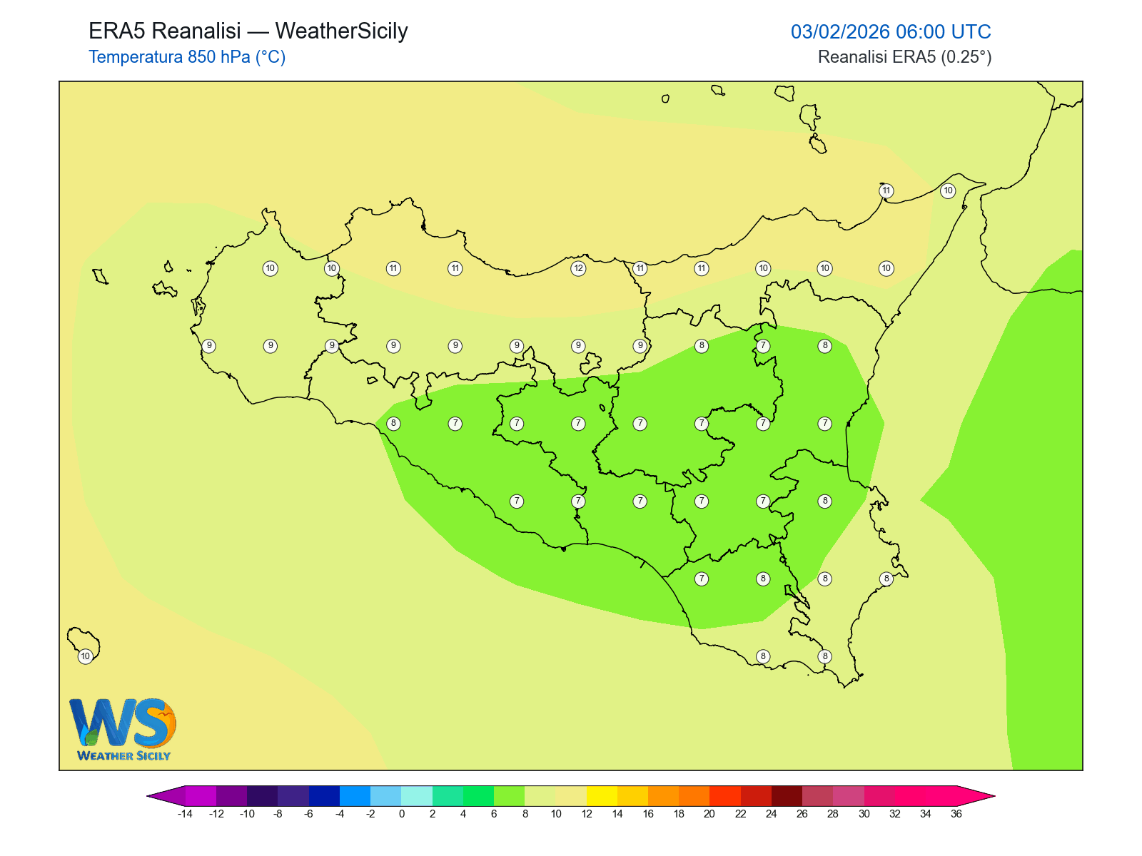 Temperatura a 850 hPa · 2026020306