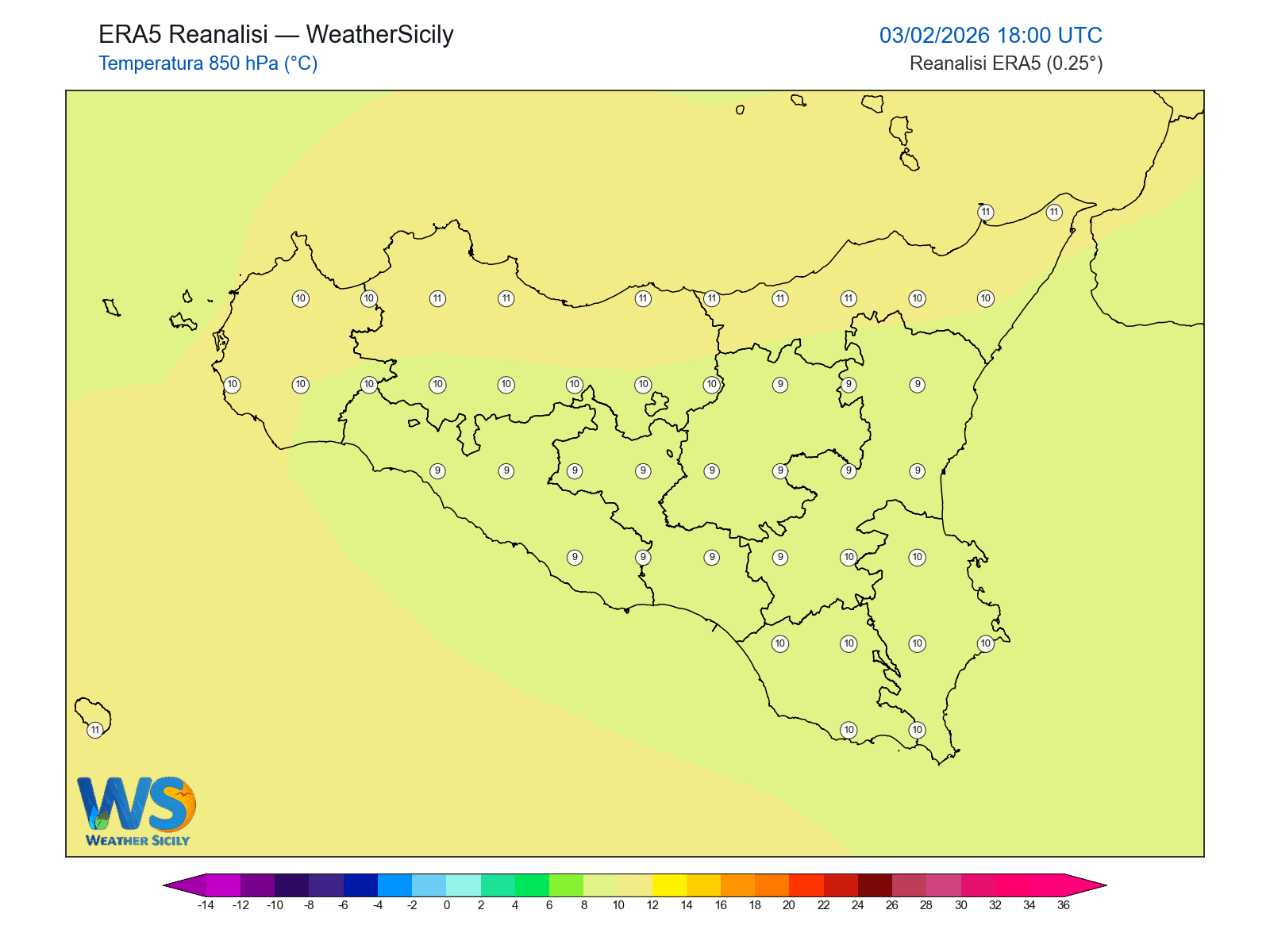 Temperatura a 850 hPa · 2026020318