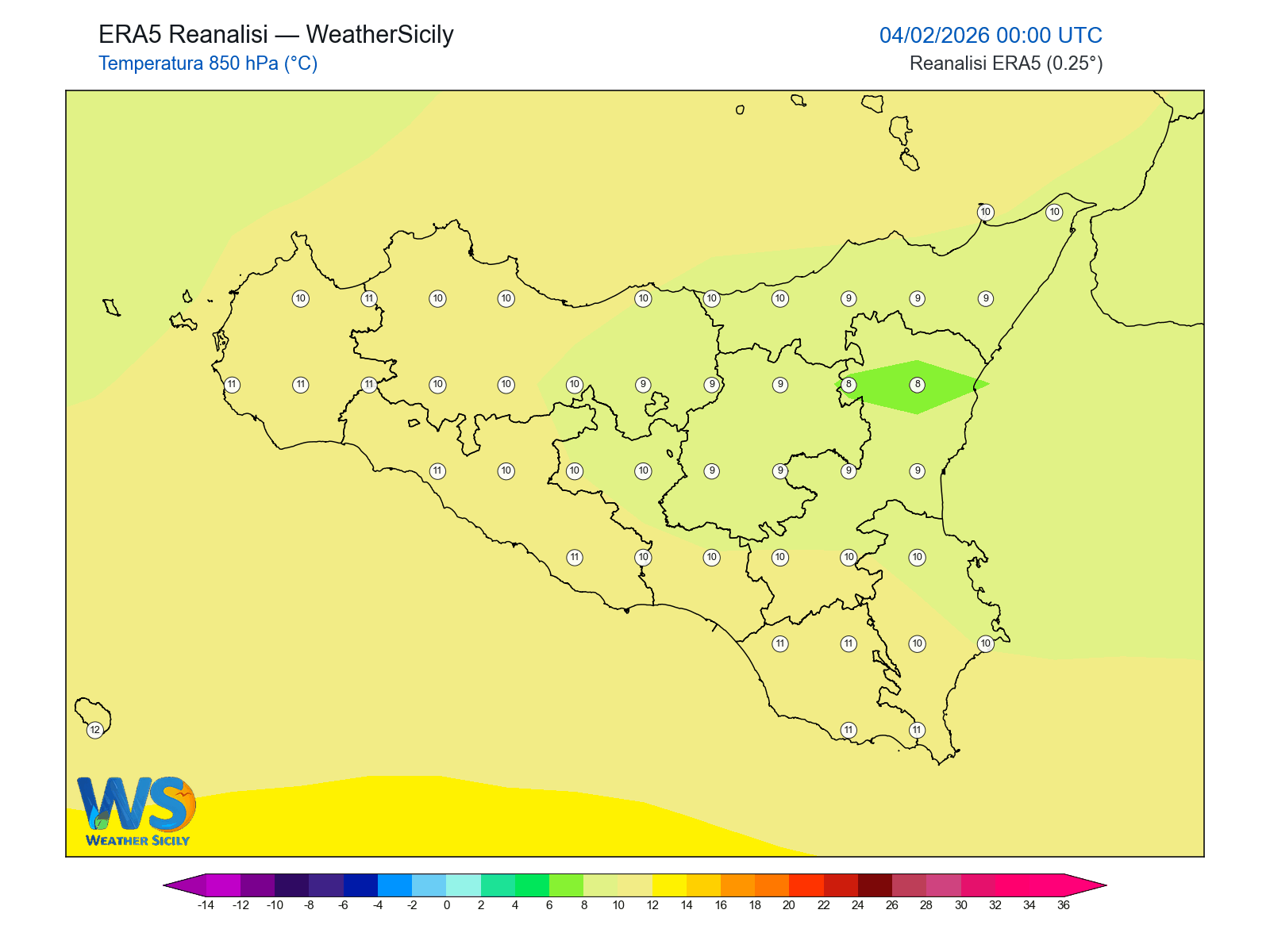 Temperatura a 850 hPa · 2026020400
