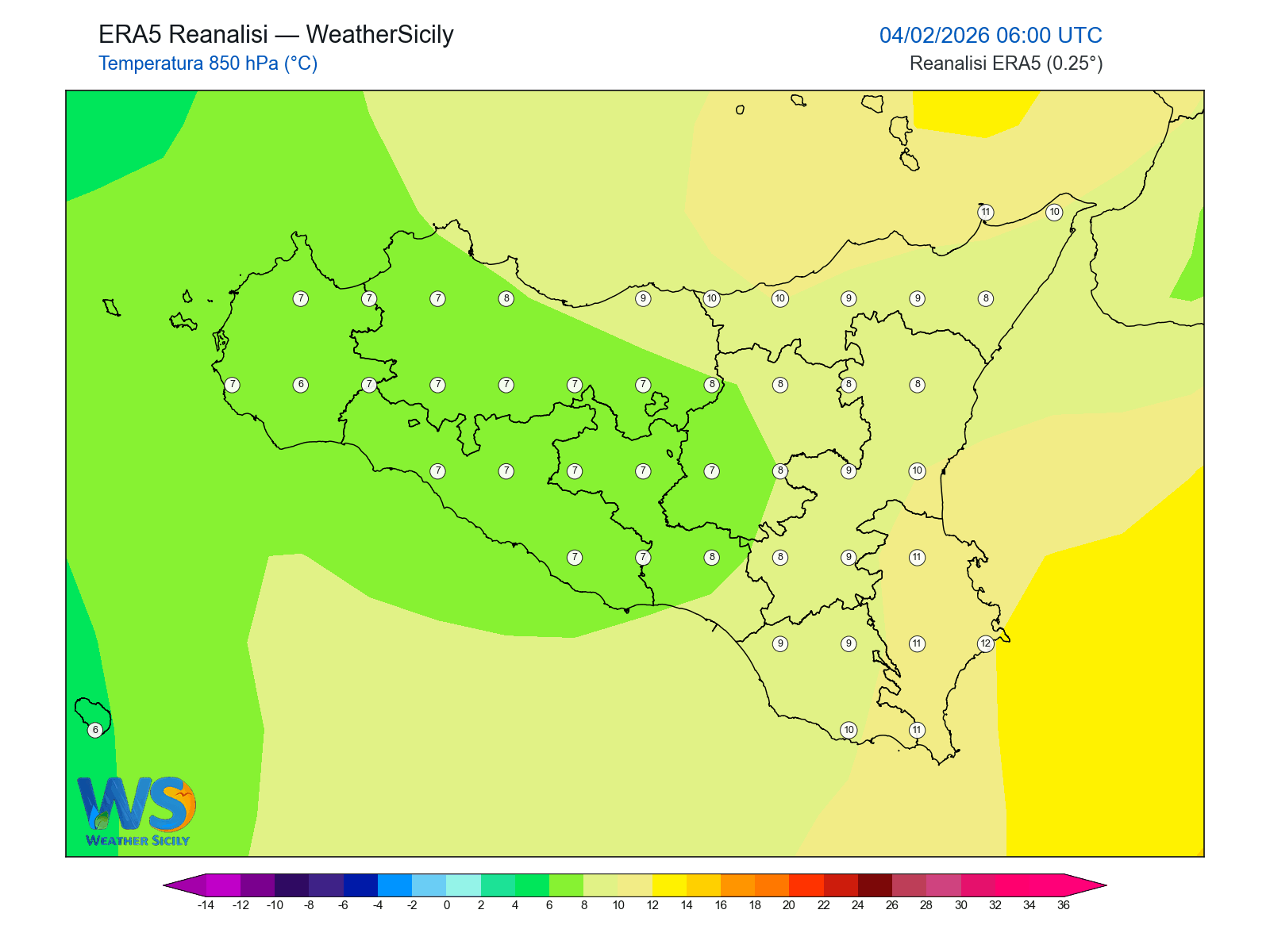 Temperatura a 850 hPa · 2026020406
