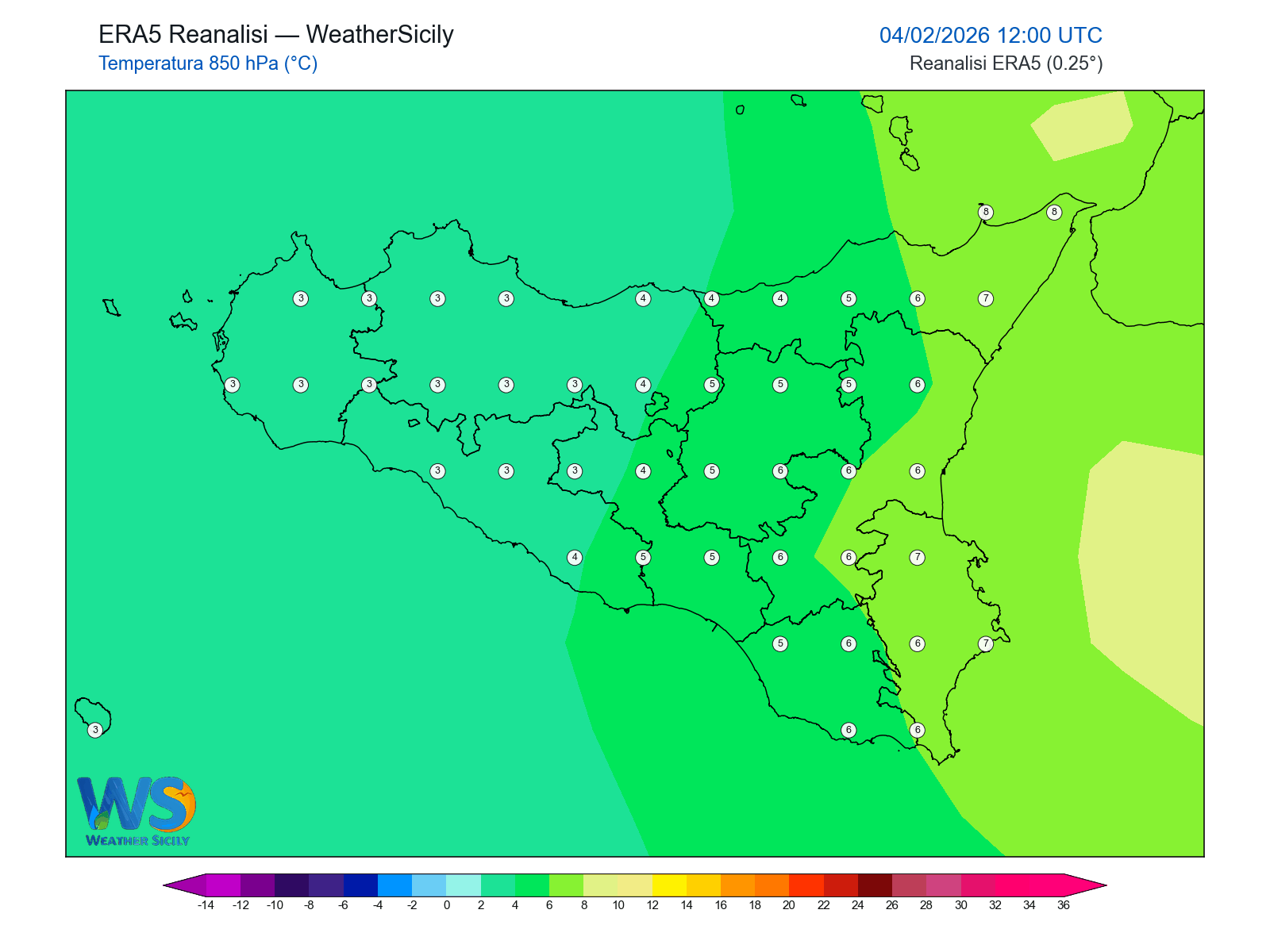 Temperatura a 850 hPa · 2026020412