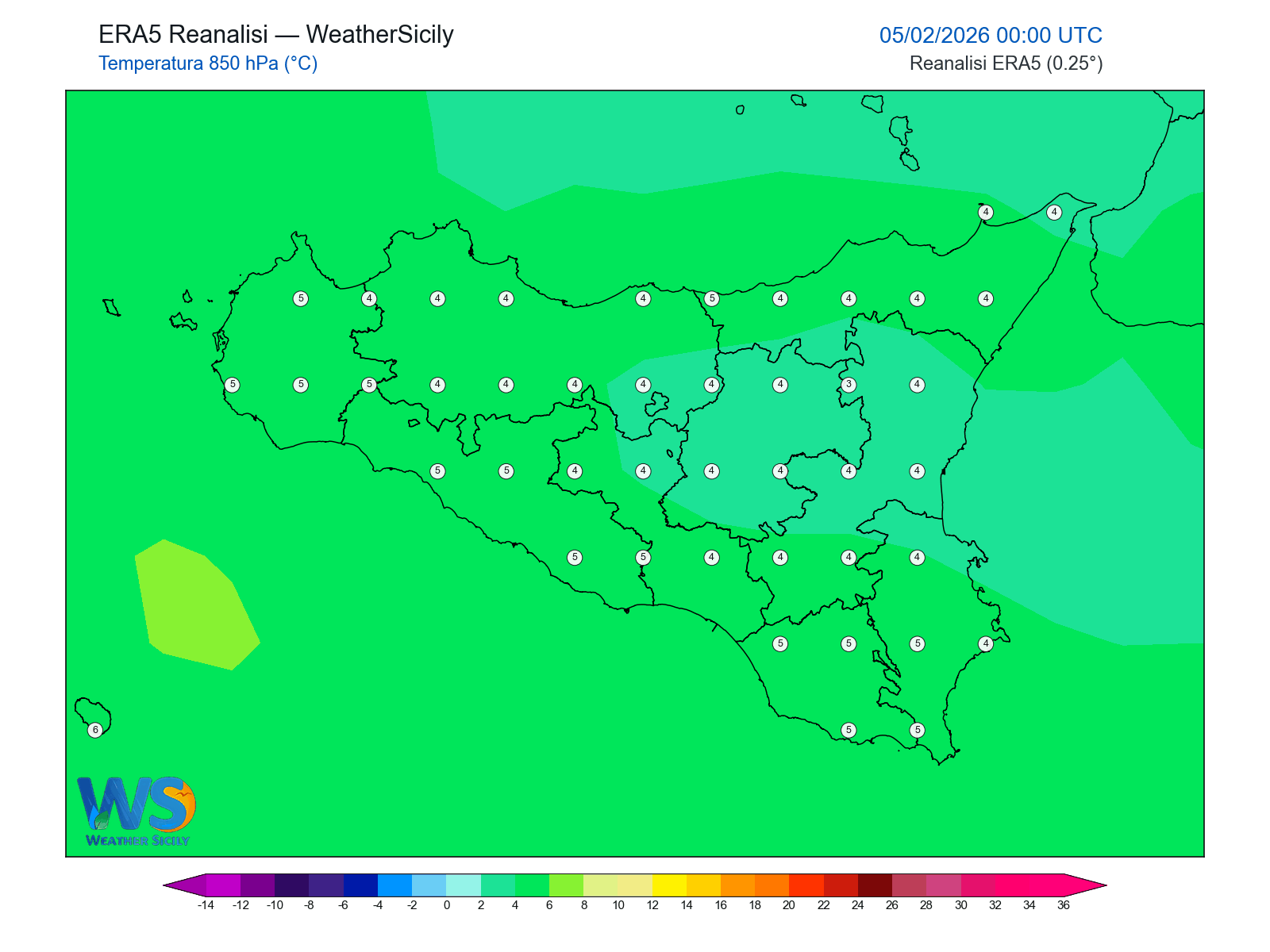 Temperatura a 850 hPa · 2026020500