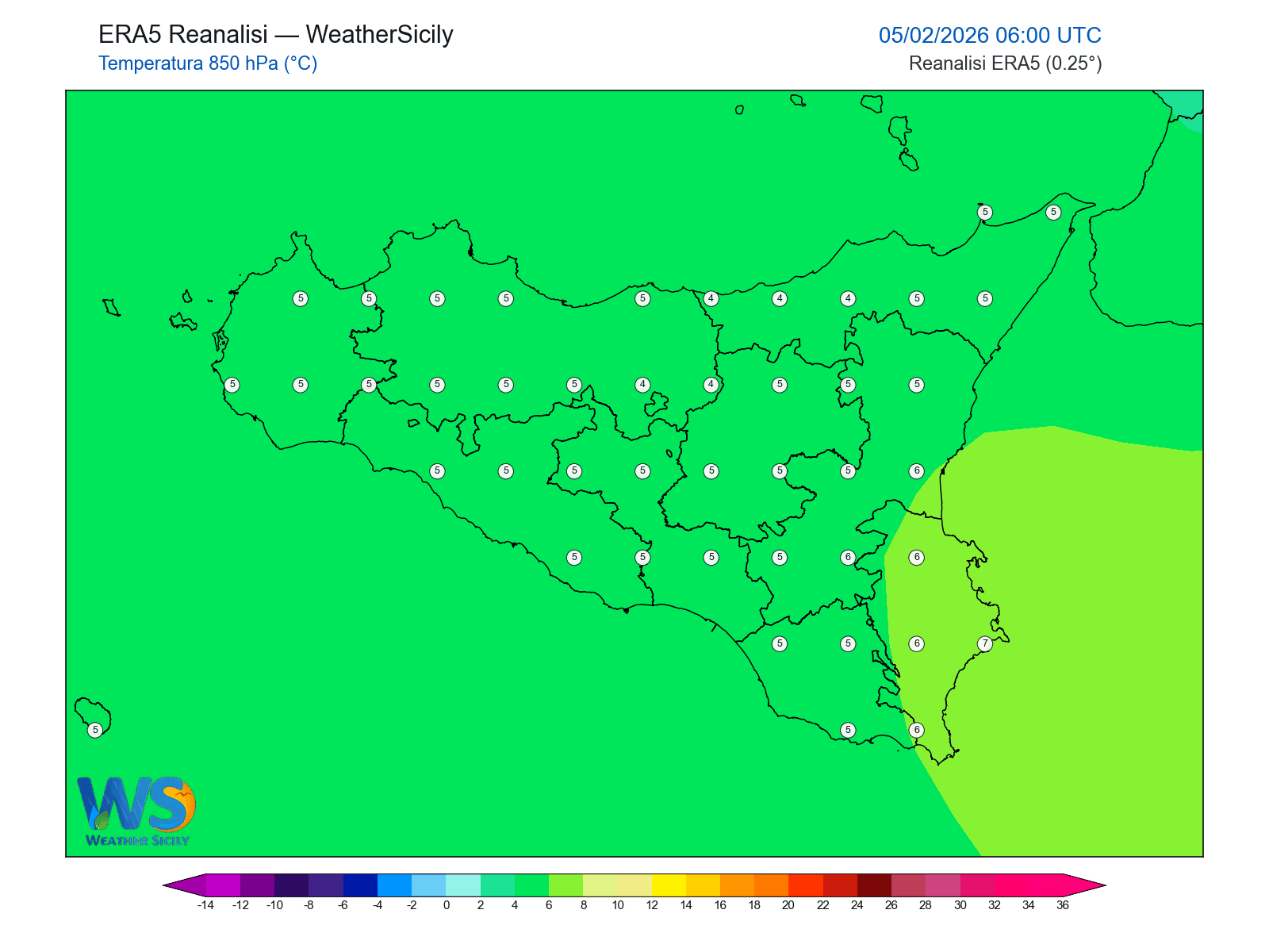 Temperatura a 850 hPa · 2026020506