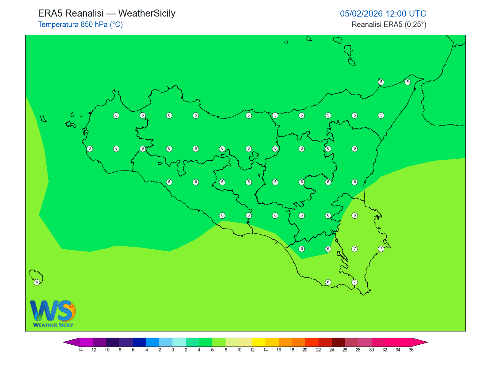 Temperatura a 850 hPa · 2026020512