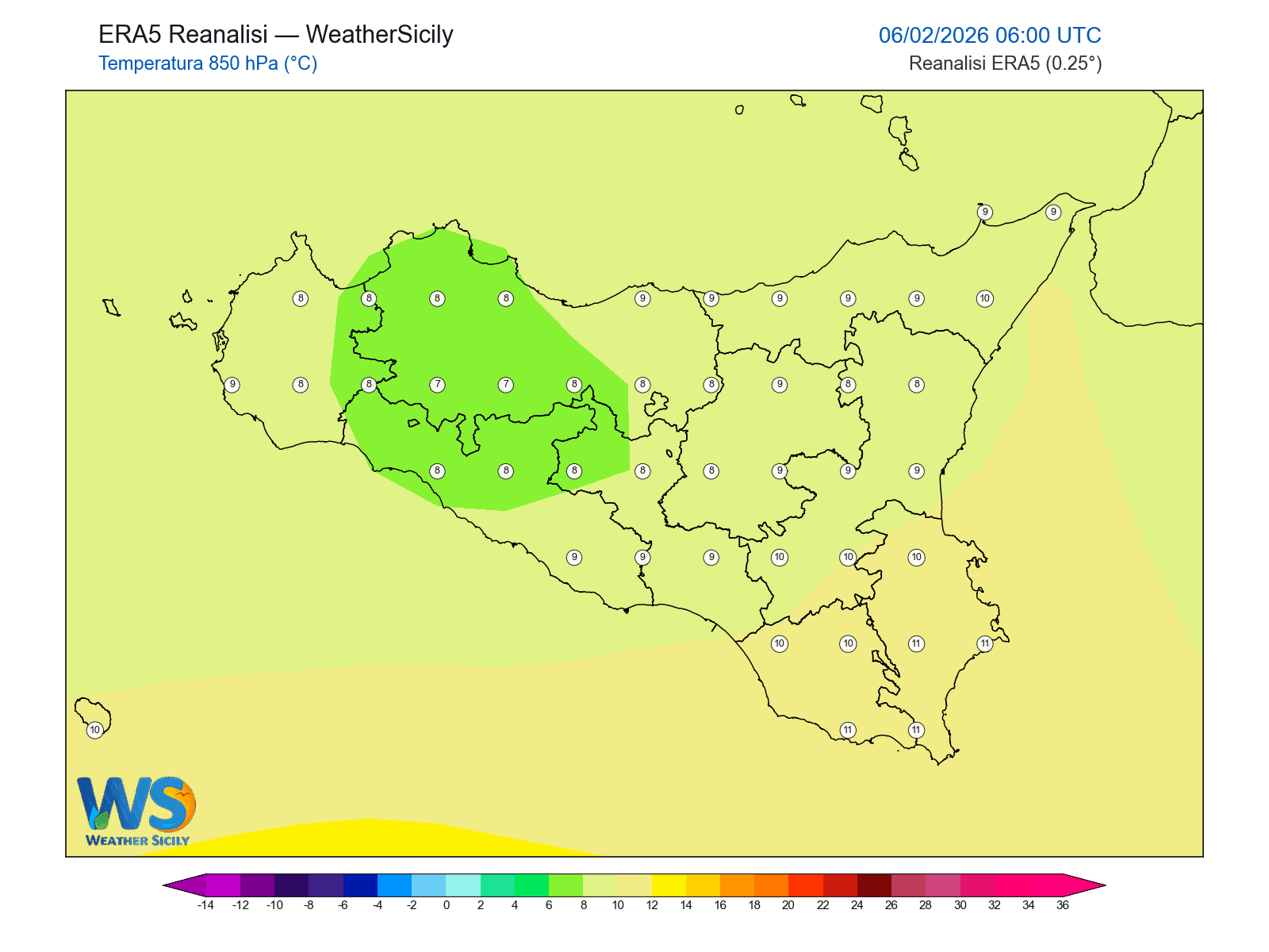 Temperatura a 850 hPa · 2026020606