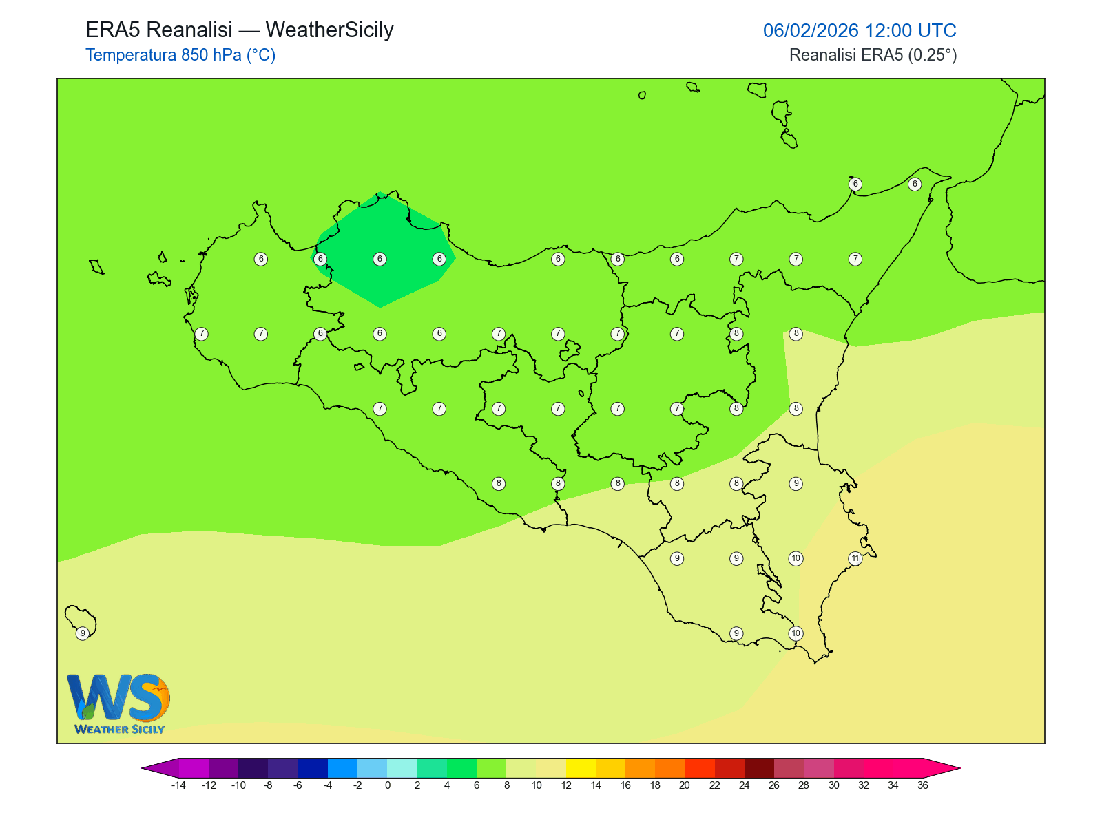 Temperatura a 850 hPa · 2026020612