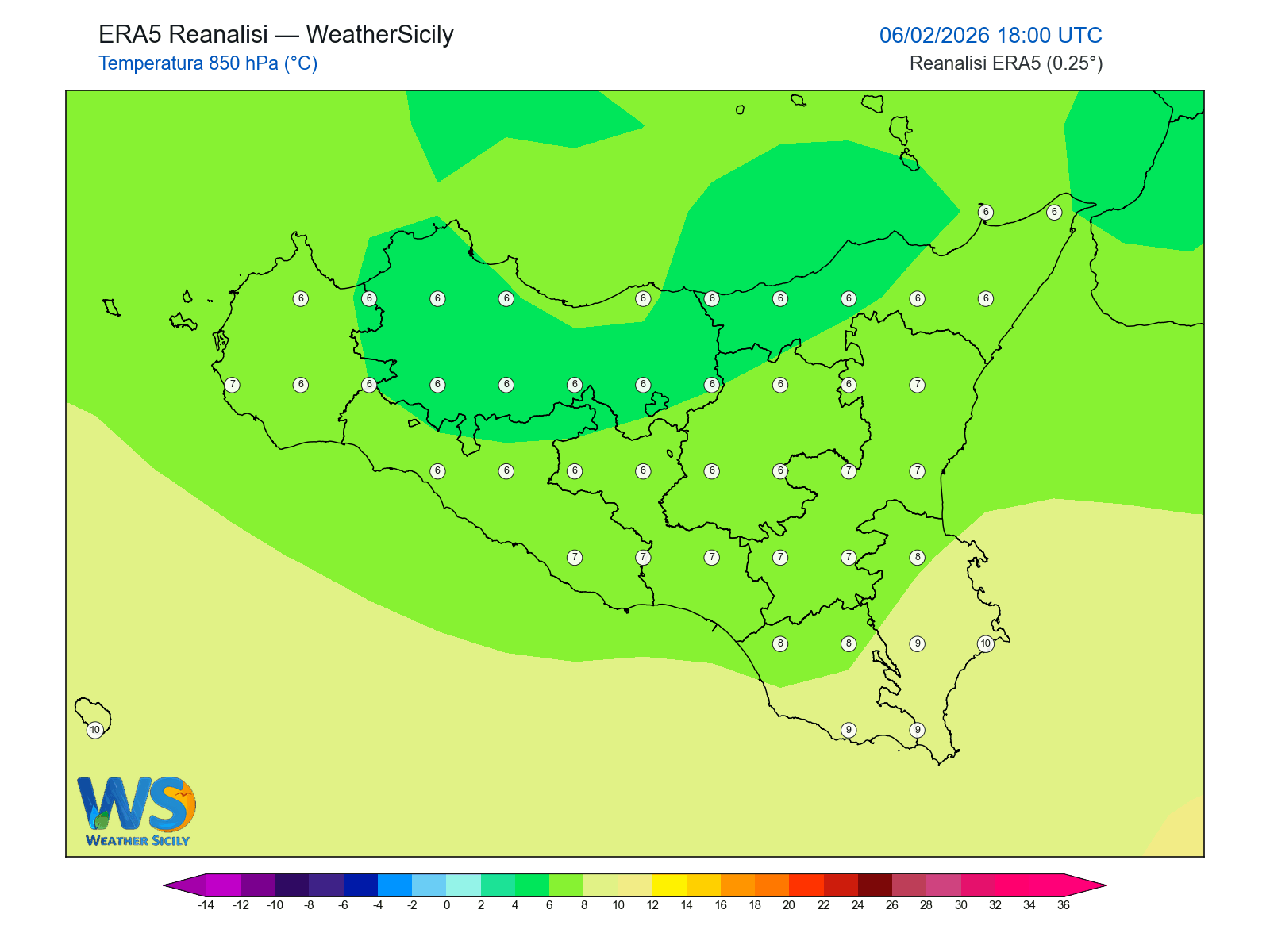 Temperatura a 850 hPa · 2026020618