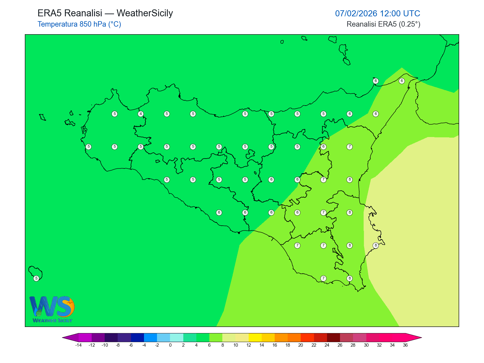 Temperatura a 850 hPa · 2026020712